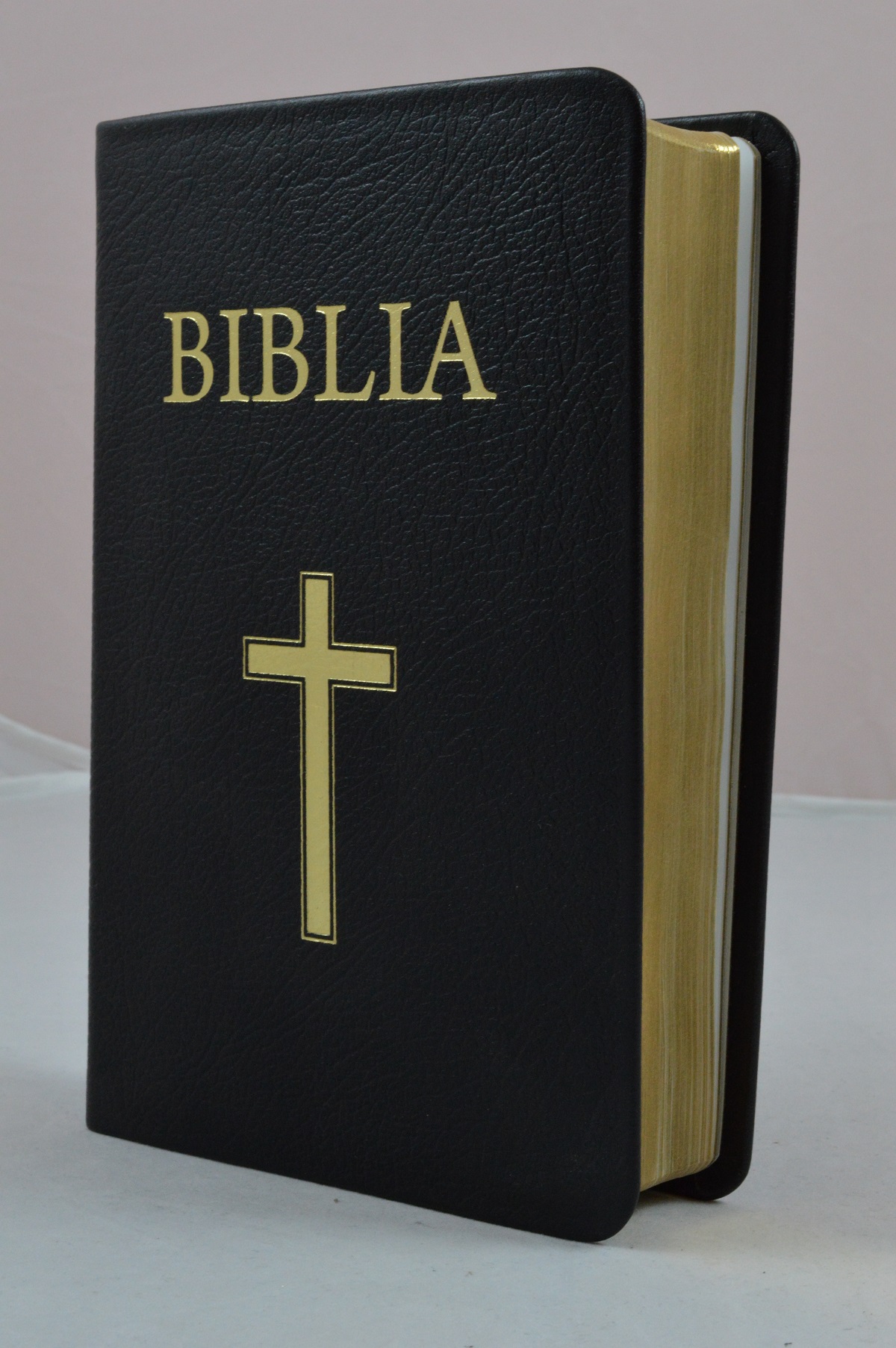 Biblie din piele neagra, medie, cu margini aurii, cu cruce [053 P]