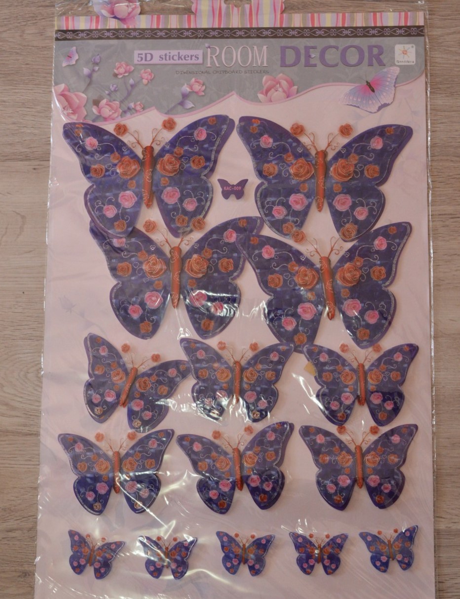 Fluturi decorativi 5D (set 15 buc) albastru cu floricele Fluturi decorativi 5D (set 15 buc) albastru cu floricele