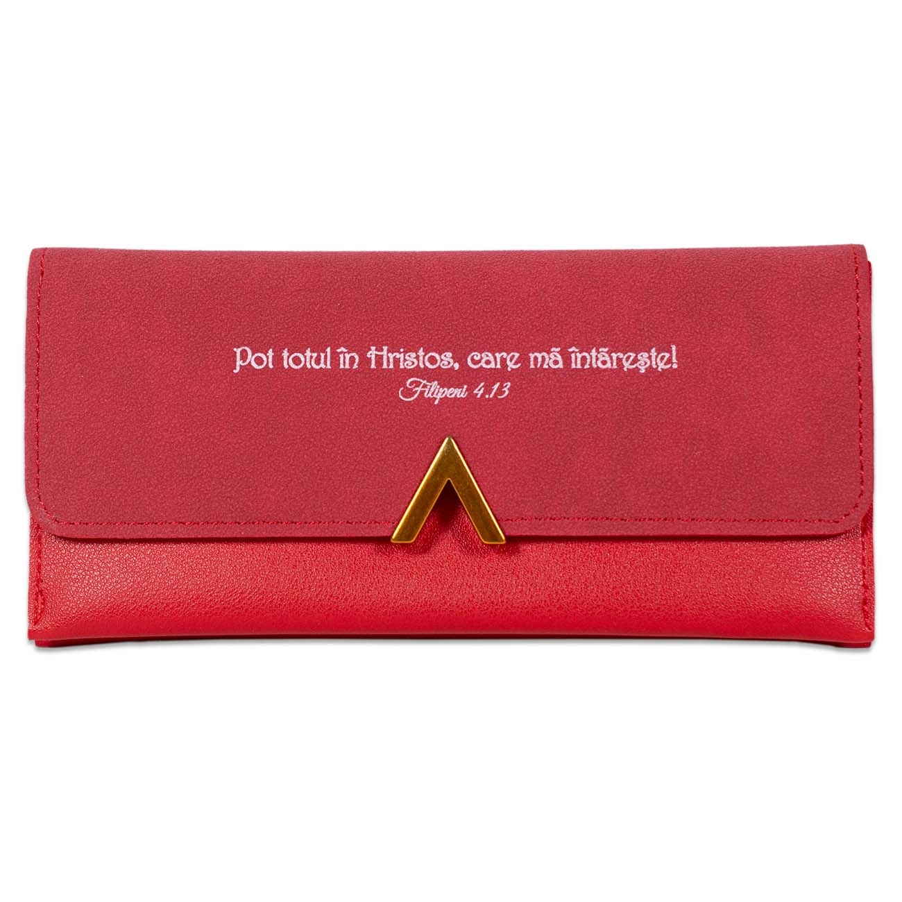 Portofel damă, rosu, cu capsa - "Pot totul in Hristos, care ma intareste!" Portofel damă, rosu, cu capsa - "Pot totul in Hristos, care ma intareste!"