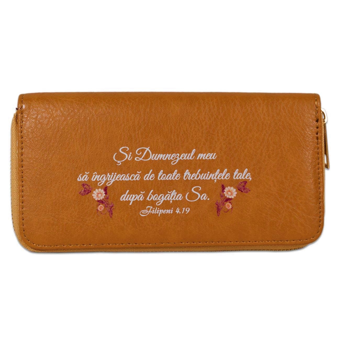 Portofel damă, ocru, cu imprimeu "Dumnezeul meu să îngrijească..." Portofel damă, ocru, cu imprimeu "Dumnezeul meu să îngrijească..."