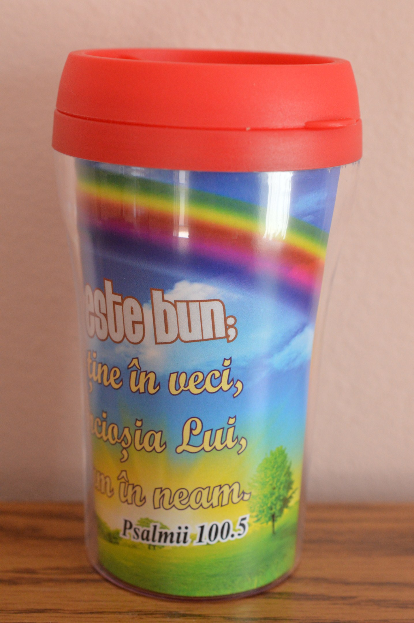 Cana termoizolanta -  Domnul este bun (9x17cm) rosu Cana termoizolanta -  Domnul este bun (9x17cm) rosu