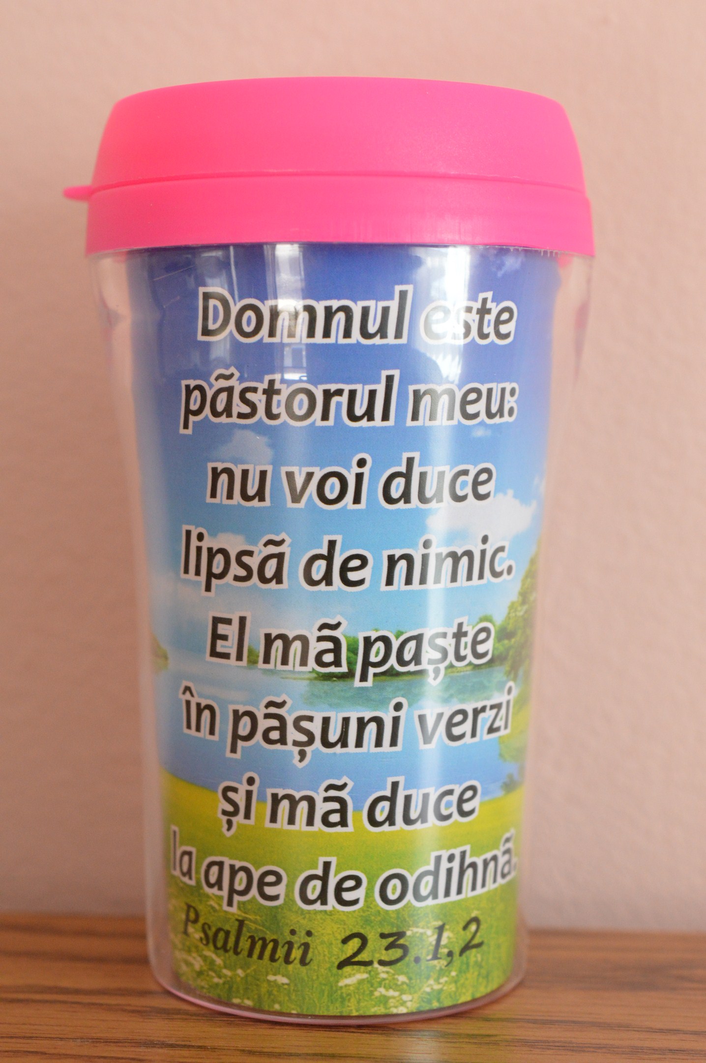 Cana termoizolanta -  Domnul este pastorul meu (9x17cm) roz Cana termoizolanta -  Domnul este pastorul meu (9x17cm) roz