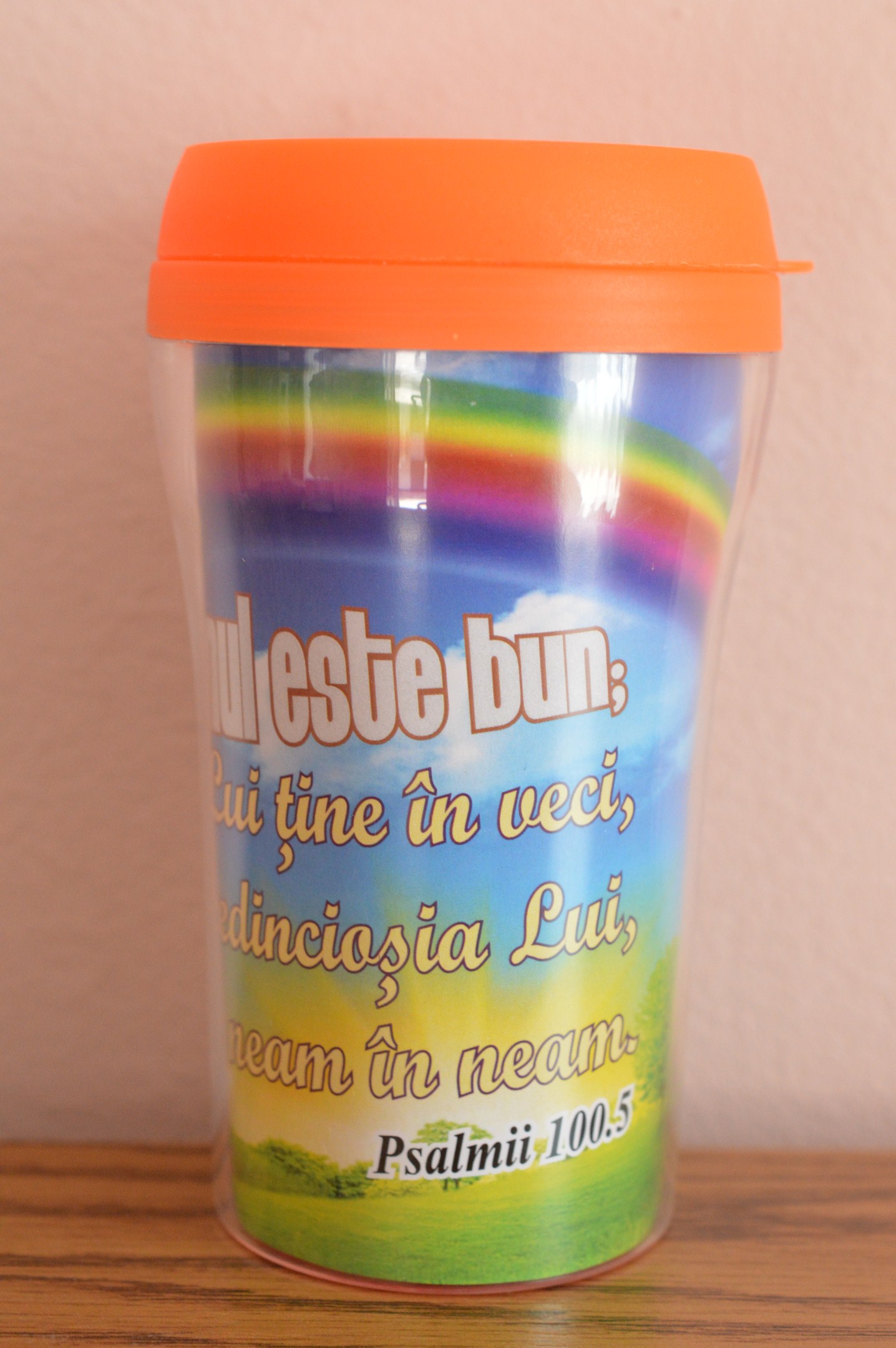 Cana termoizolanta -  Domnul este bun (9x17cm) portocaliu