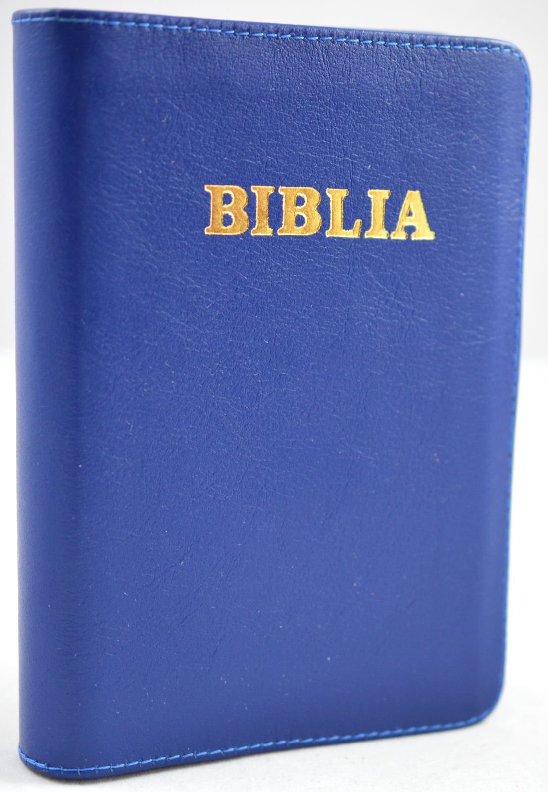 Biblie din piele, dimensiune mica, albastra, fermoar, cuv. lui Isus in rosu [043 A]