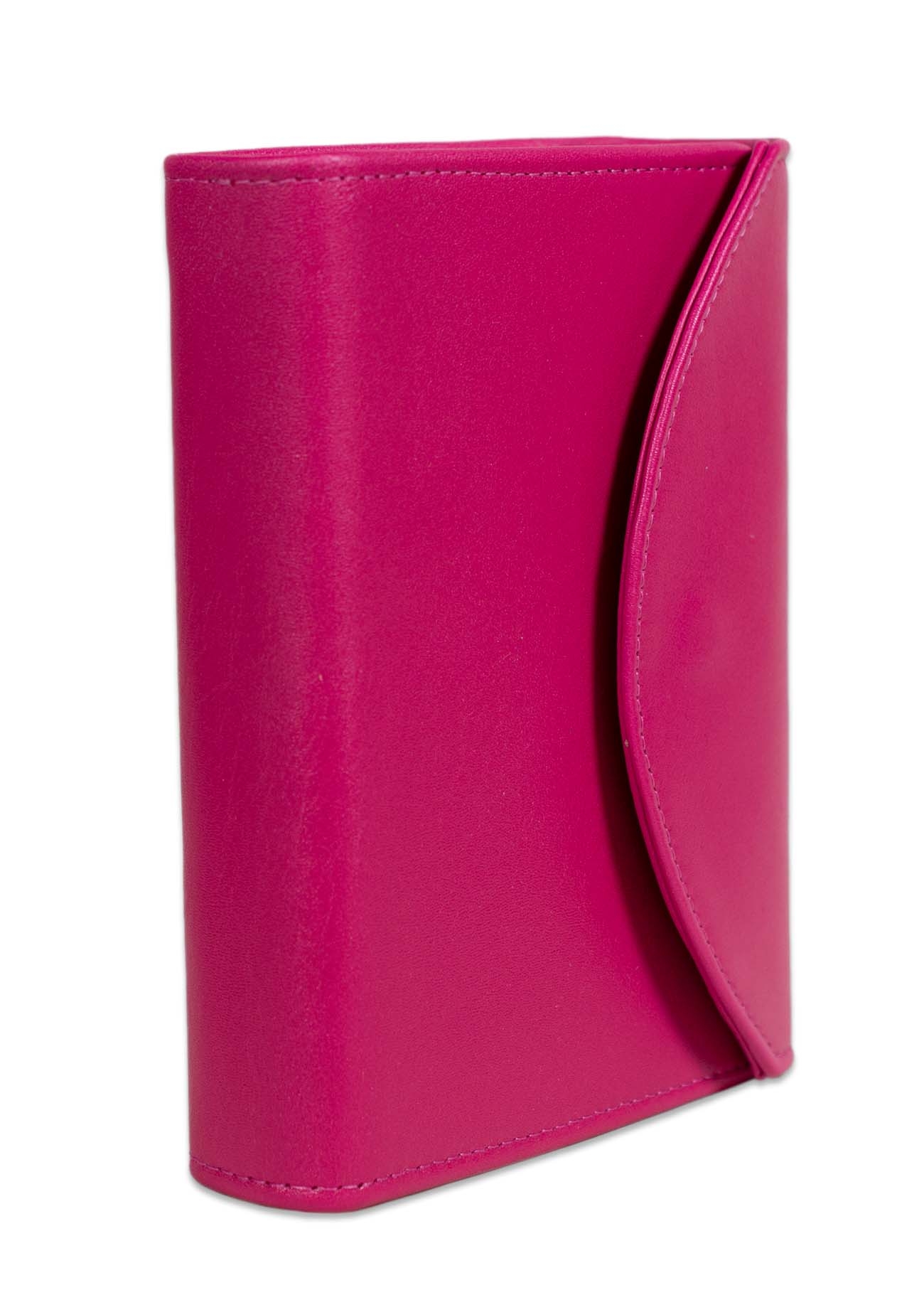 Biblia mica, din piele, roz bombon, clapeta cu capsa, index, margini aurii, cuv. lui Isus in rosu [MAR 047 PCI]