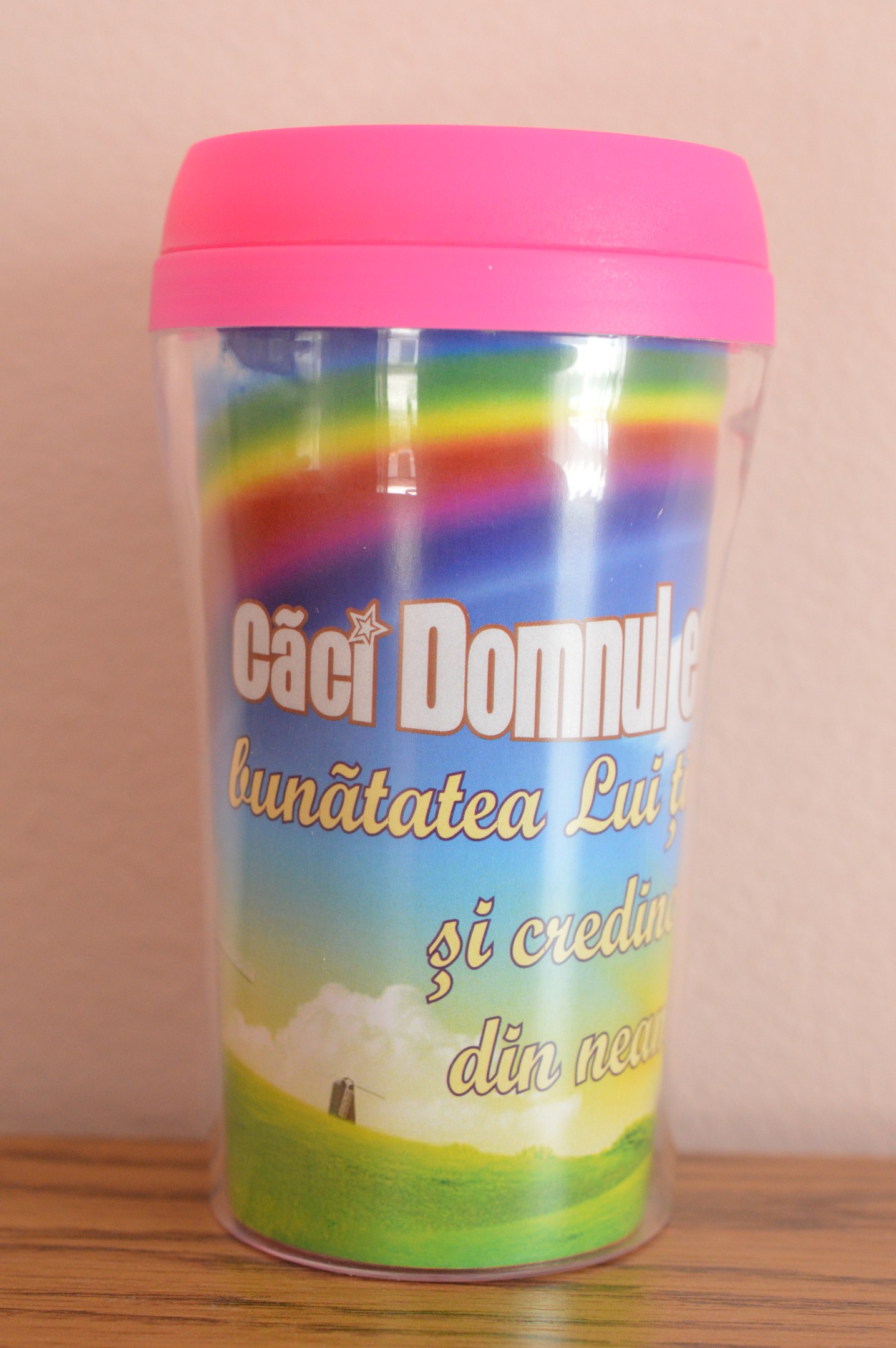 Cana termoizolanta -  Domnul este bun (9x17cm) roz Cana termoizolanta -  Domnul este bun (9x17cm) roz