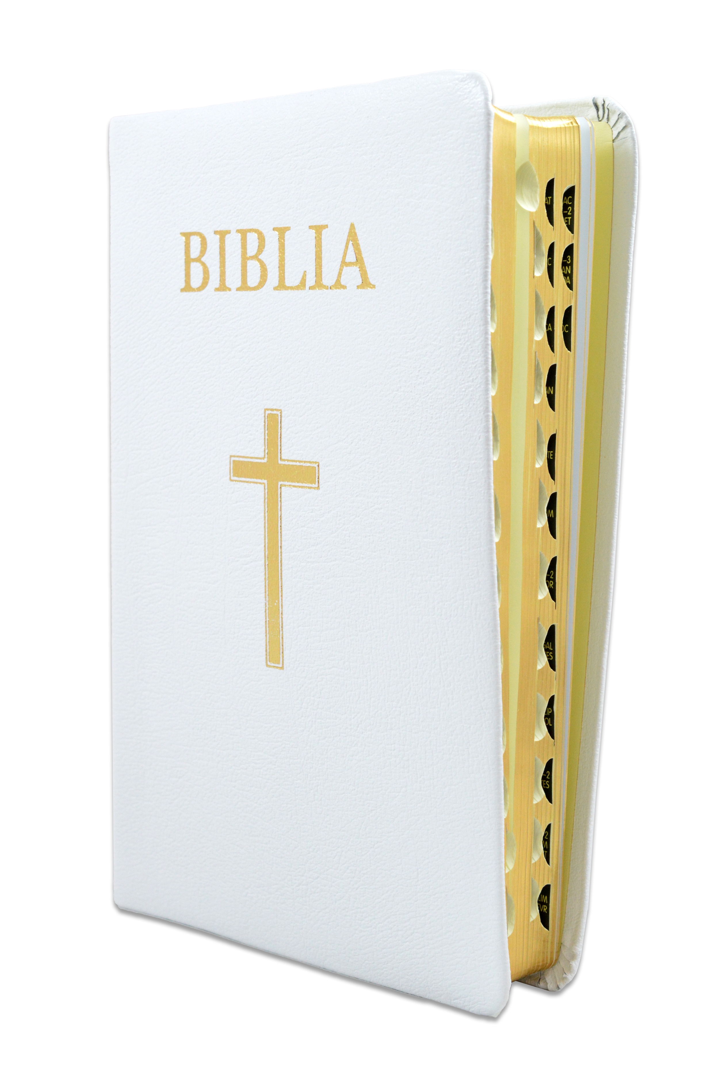 Biblia pentru amvon, foarte mare, piele, alba, aurita, index, materiale ajutatoare, cu cruce [093 PI]