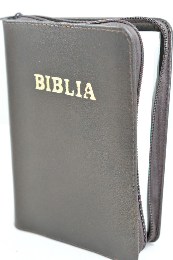 Biblia mare, piele, maro sidefat, fermoar, margini aurii, cuv. lui Isus in rosu [073 PFR]