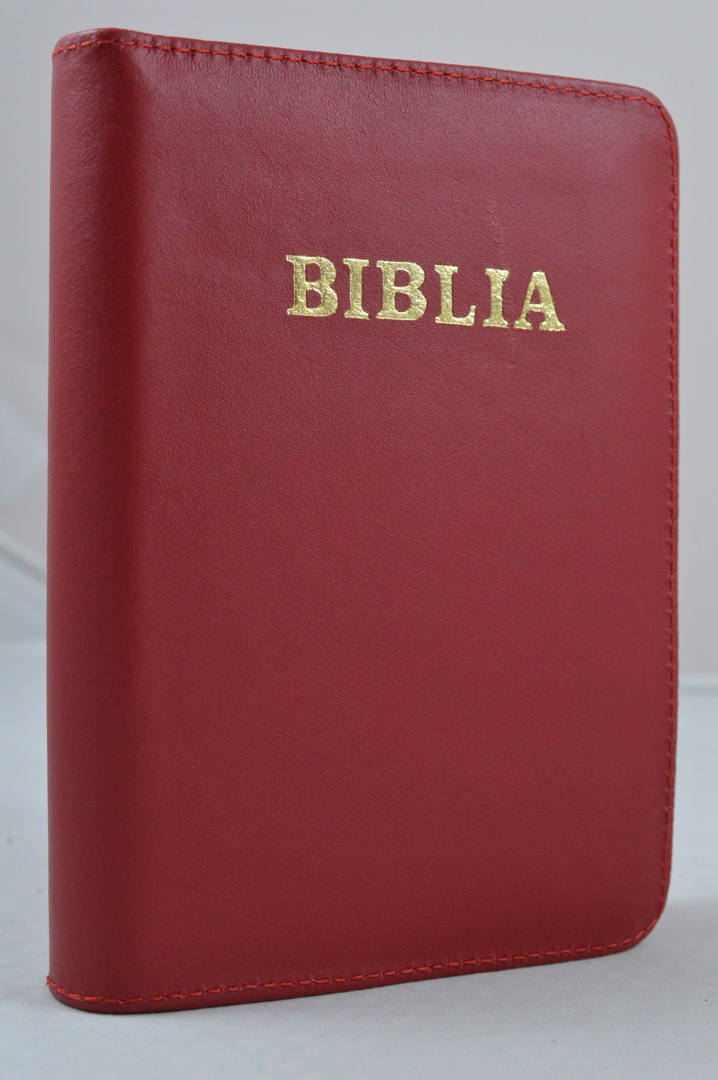 Biblia format mic, din piele, culoare rosie, index, fermoar, margini aurii, cuv. lui Isus in rosu [047 PFI]