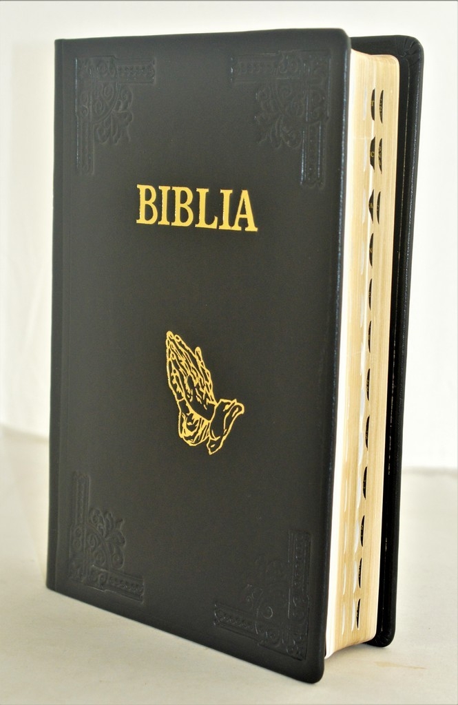 Biblia foarte mare, piele handmade, scris foarte mare, neagra, aurita, index, concordanta, simbol maini, trad. Cornilescu [CO 087 HMI]