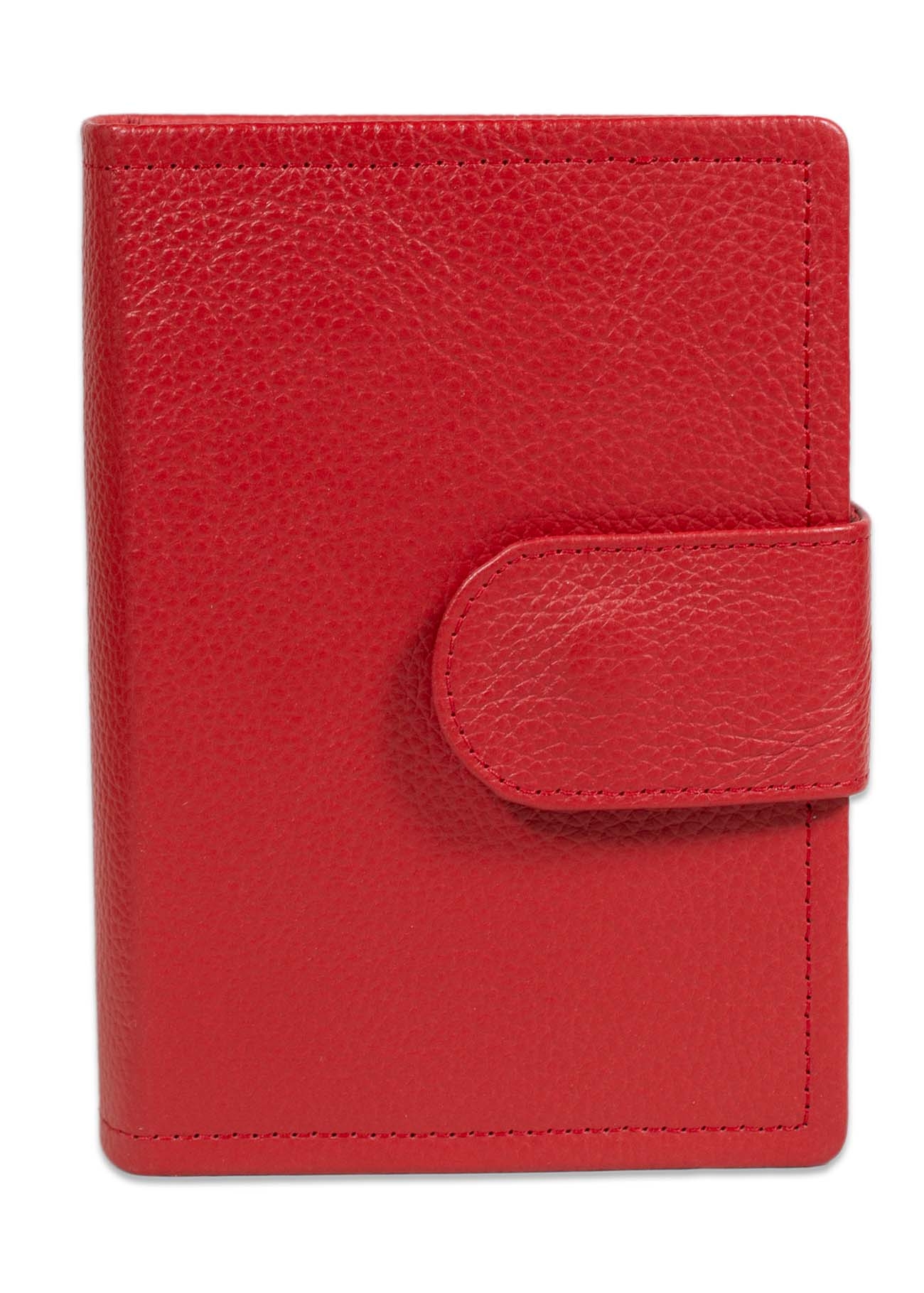 Biblia mica, din piele, rosie , bareta cu capsa, index, margini argintii, cuv. lui Isus in rosu [MAR 047 PCI]