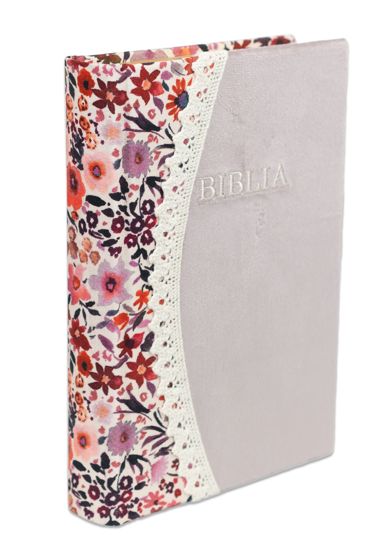 Biblia handmade, model 18, marime medie, coperta tare textila, margini aurii, index, cuv. lui Isus cu rosu [SI 057 HM]