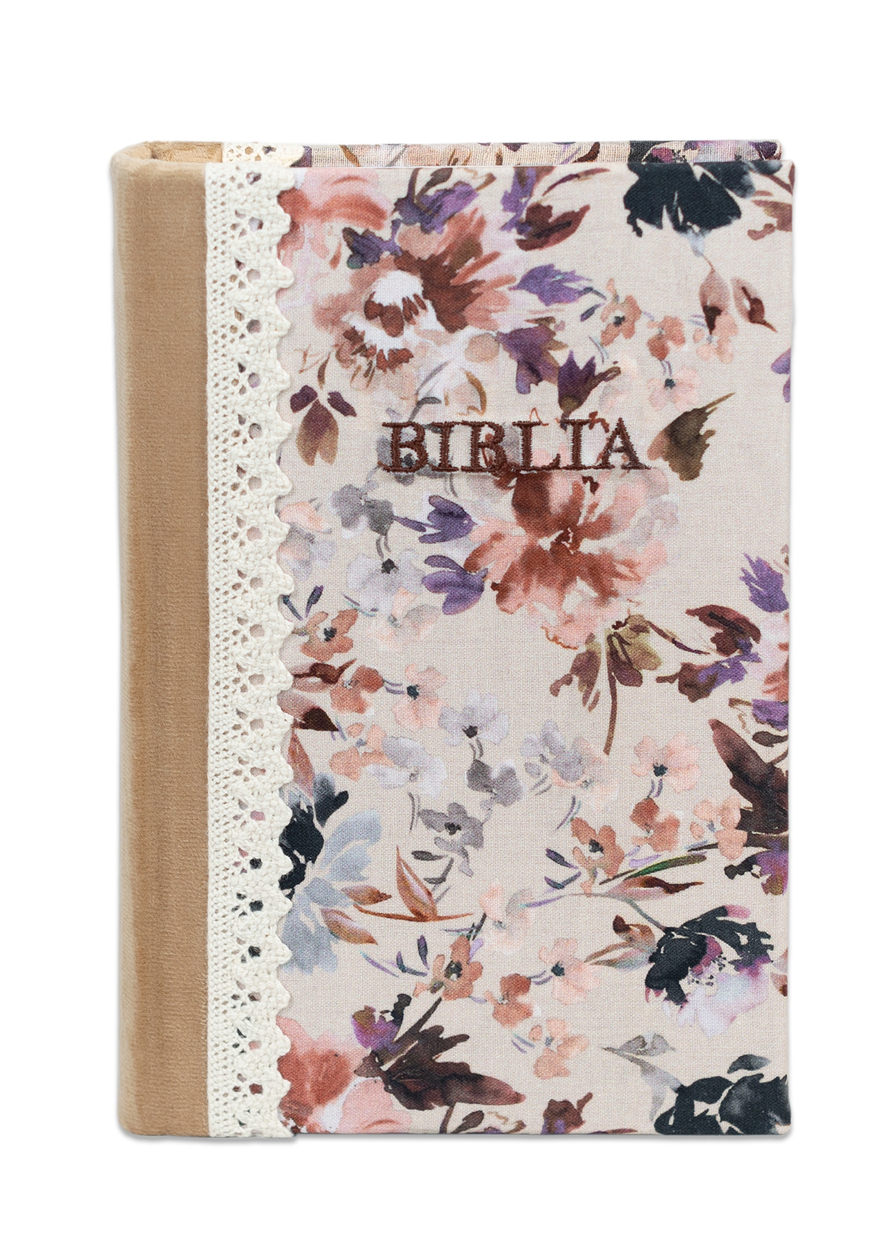 Biblia handmade, model 26, marime medie, coperta tare textila, margini aurii, index, cuv. lui Isus cu rosu [SI 057 HM]