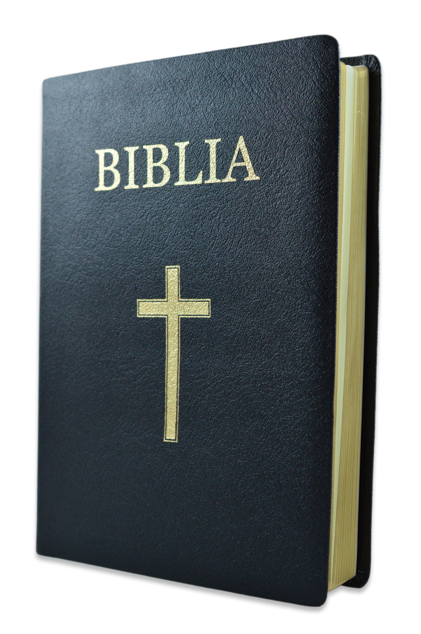 Biblia foarte mare, piele, neagra, aurita, cu cruce [093 P]