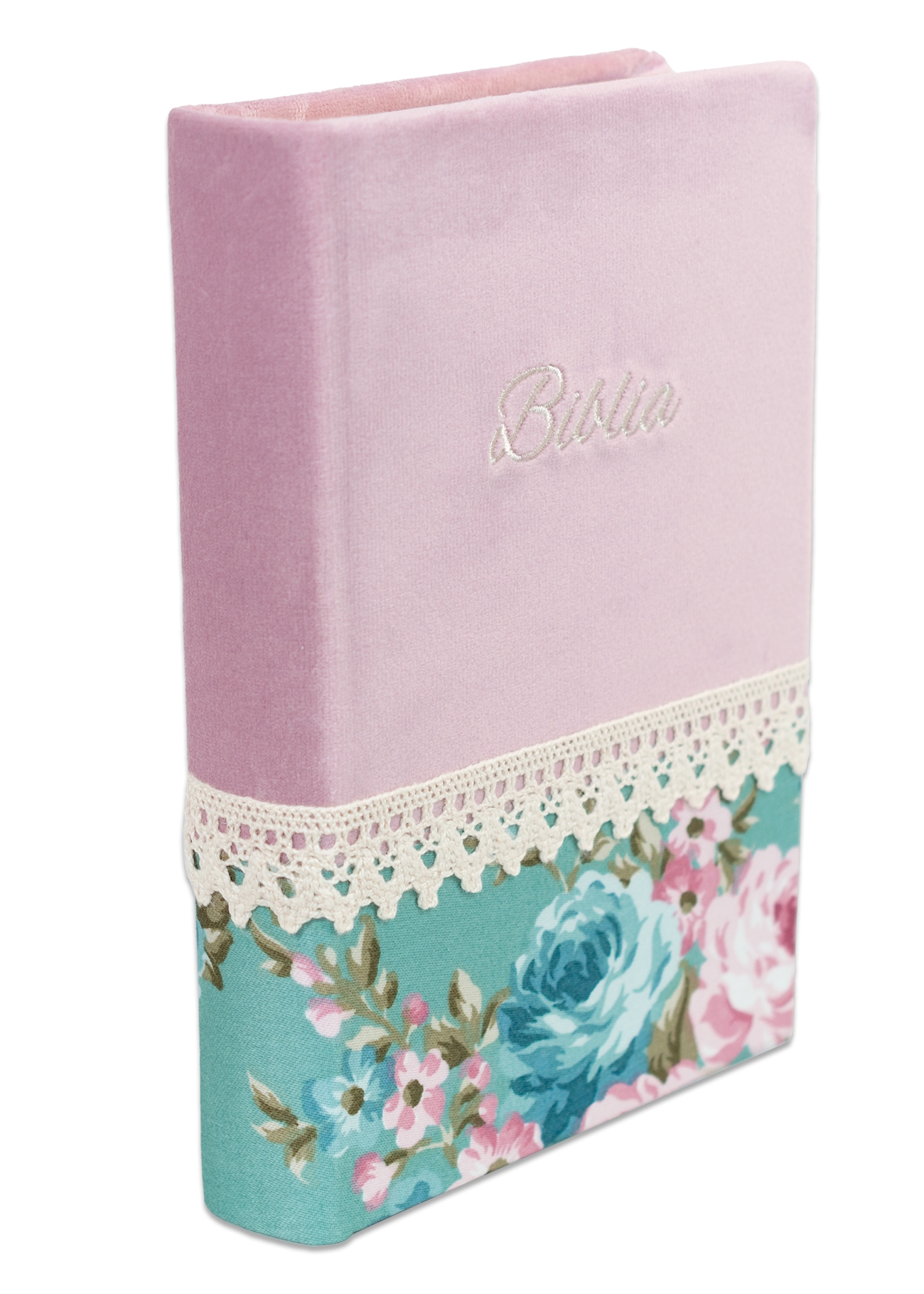 Biblia handmade, model 22, marime medie, coperta tare textila, margini aurii, index, cuv. lui Isus cu rosu [SI 057 HM]