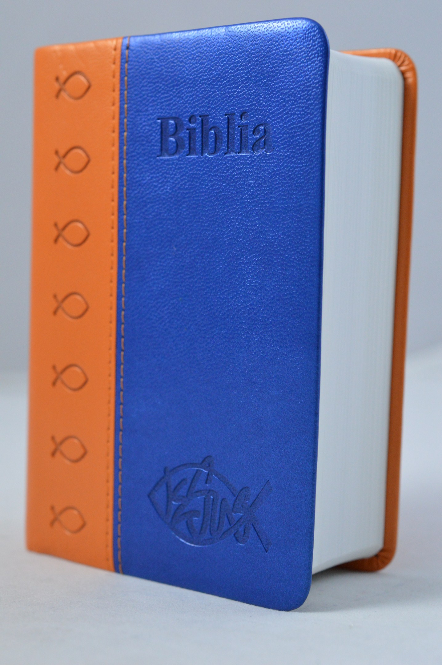 Biblia de buzunar, limba germana, cu scris mare, marime (13x9,50cm), portocaliu si albastru Biblia de buzunar, limba germana, cu scris mare, marime (13x9,50cm), portocaliu si albastru