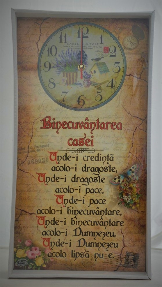 Ceas dreptunghiular de perete - Binecuvantarea casei...(27x53 cm) Ceas dreptunghiular de perete - Binecuvantarea casei...(27x53 cm)