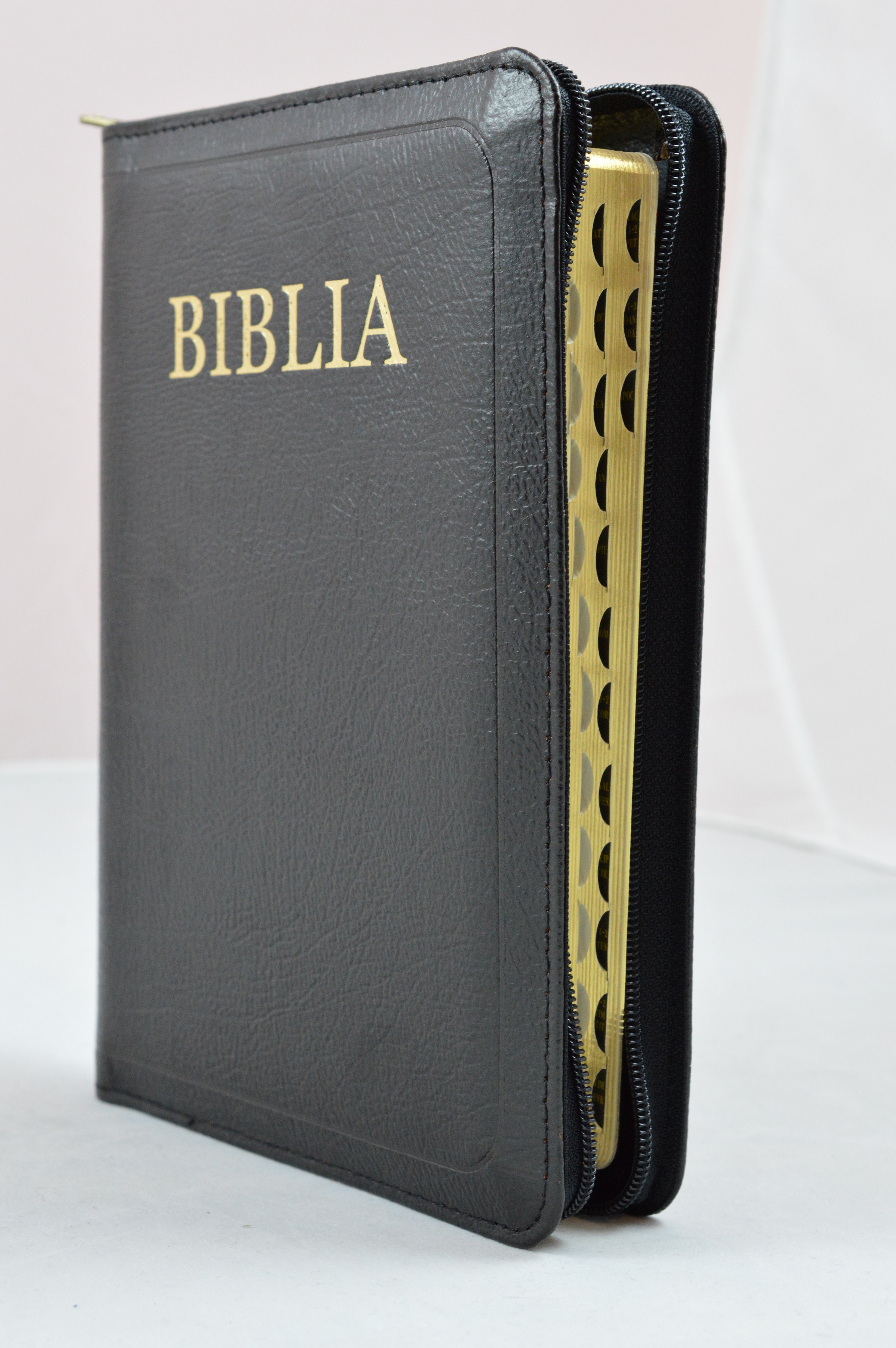 Biblie din piele neagra, medie, cu fermoar si index [063 PFR]