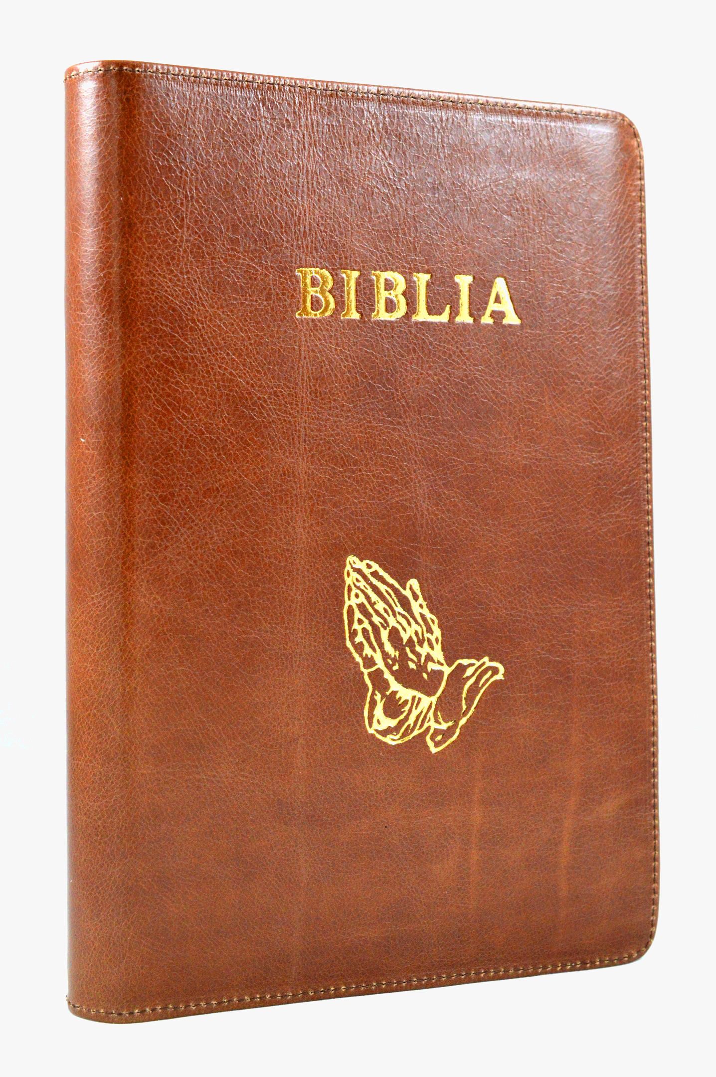 Biblia mare, coperta piele, culoare maro, fermoar, simbol maini [VS 073 PF]