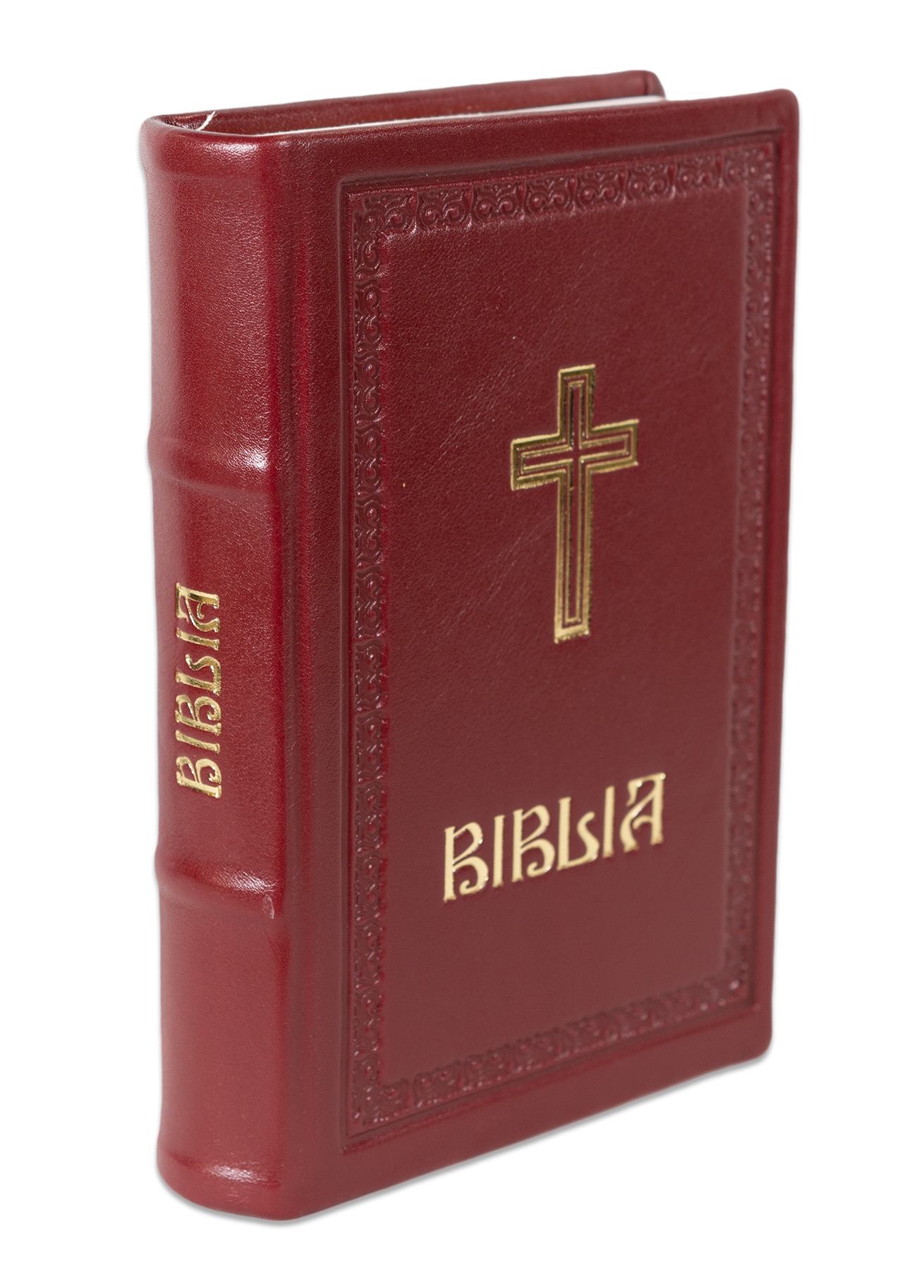 Biblia editie limitata, prelucrata manual, marime medie, visinie, margini aurii, index, simbol cruce, cuv. lui Isus cu rosu [057 HMI]