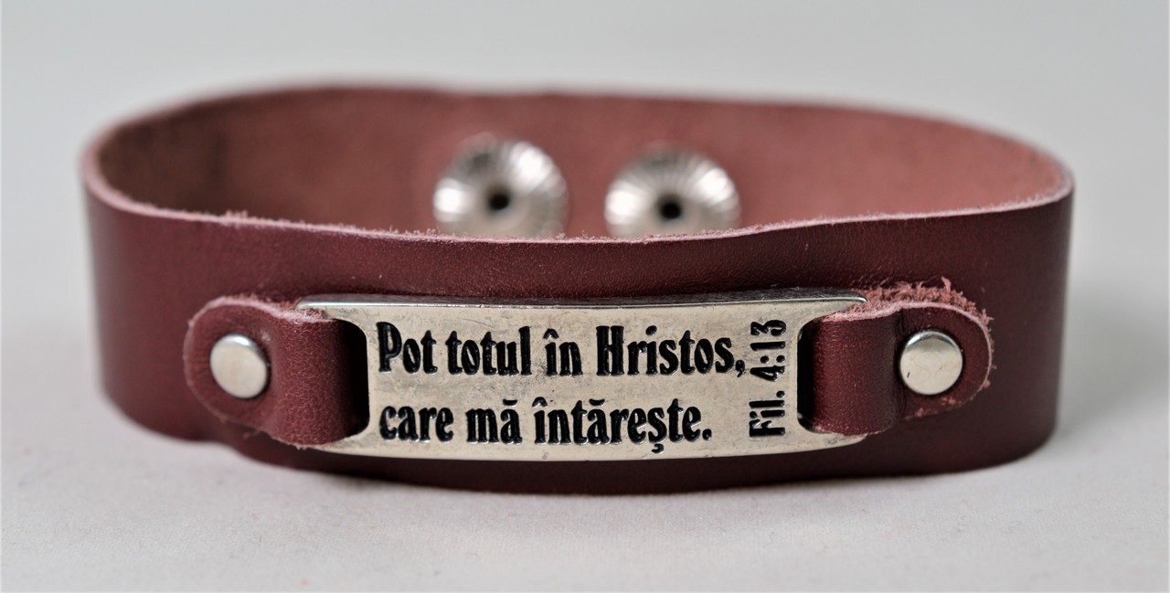 Bratara din piele naturala, bordo - Pot totul in Hristos care ma intareste. Bratara din piele naturala, bordo - Pot totul in Hristos care ma intareste.