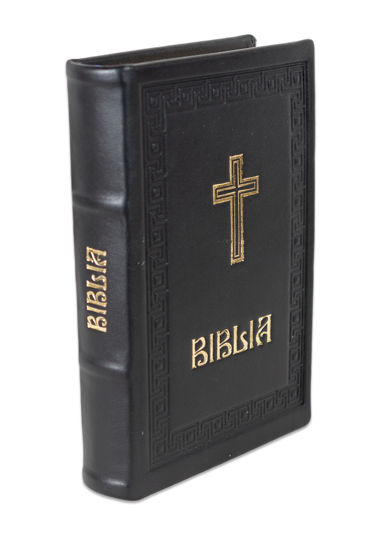 Biblia editie limitata, prelucrata manual, marime medie, neagra , margini aurii, index, simbol cruce, cuv. lui Isus cu rosu [057 HMI]