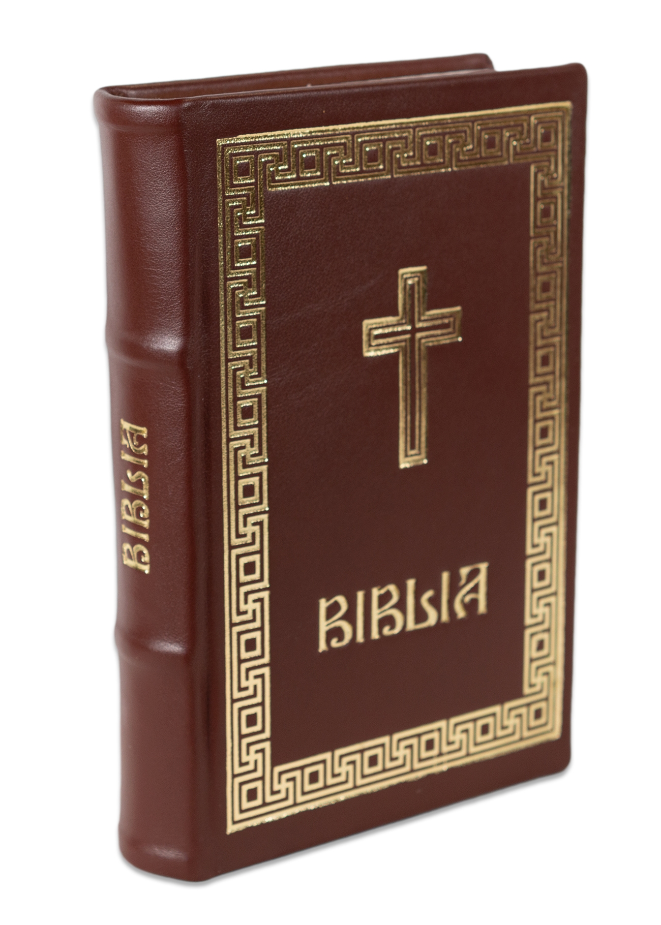 Biblia editie limitata, prelucrata manual, marime medie, maro inchis , margini aurii, index, simbol cruce , cuv. lui Isus cu rosu [057 HMI]