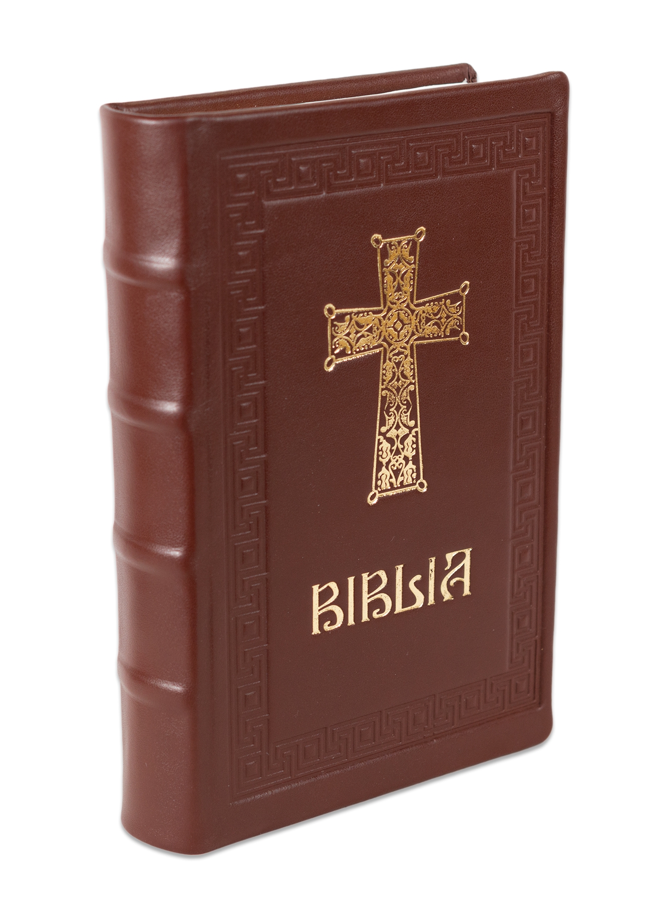 Biblia editie limitata, prelucrata manual, marime medie, maro inchis , margini aurii, index, simbol cruce , cuv. lui Isus cu rosu [057 HMI]