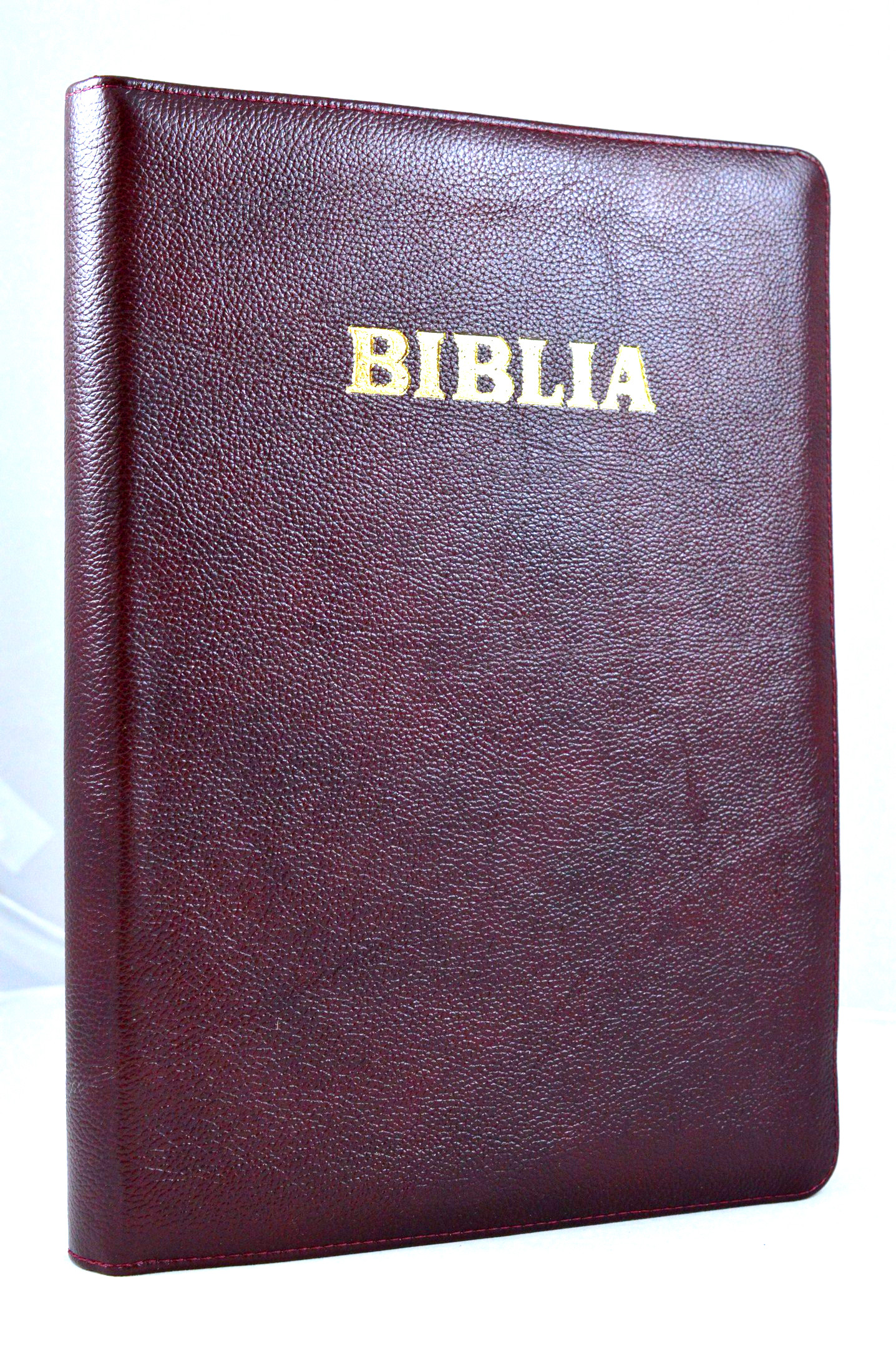 Biblia foarte mare, scris foarte mare, coperta piele, fermoar, culoare visinie [093 PF]