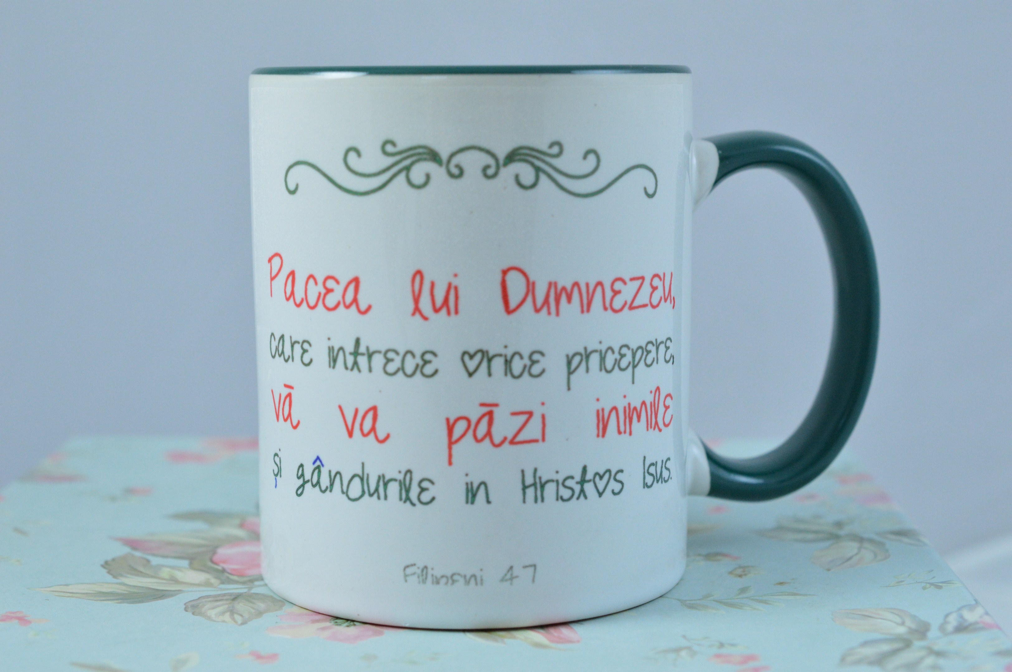 Cana cu interior verde si verset biblic - Pacea lui Dumnezeu Cana cu interior verde si verset biblic - Pacea lui Dumnezeu