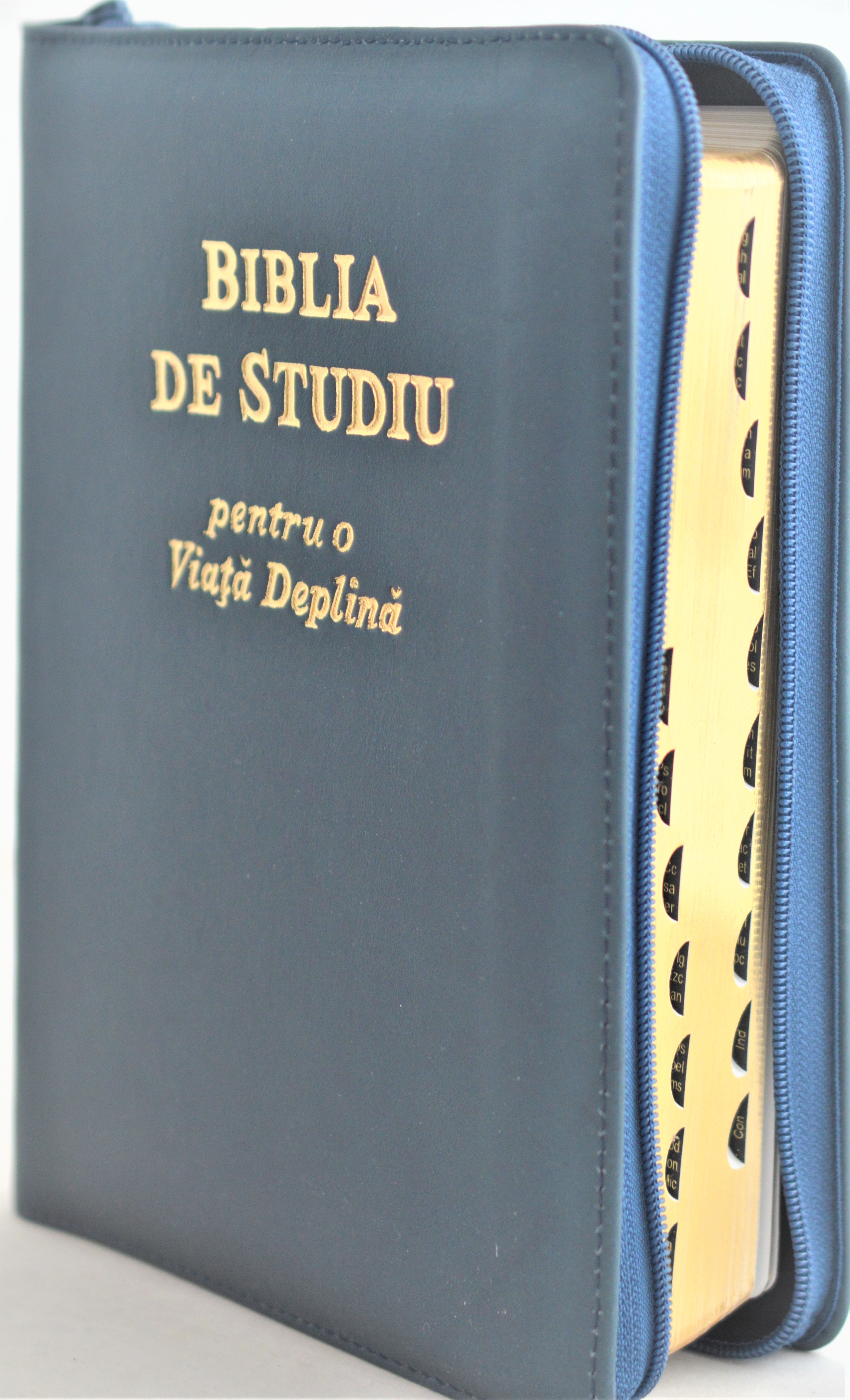 Biblia de studiu pentru o viata deplina, cu concordanta si explicatiii, fermoar, albastru metalic, index, margini aurii Biblia de studiu pentru o viata deplina, cu concordanta si explicatiii, fermoar, albastru metalic, index, margini aurii