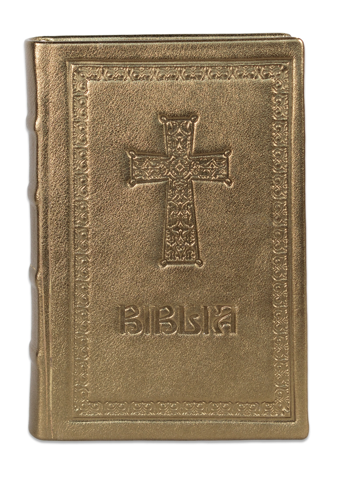 Biblia editie limitata, prelucrata manual, marime medie, olive deschis sidefat , margini aurii, index, simbol cruce , cuv. lui Isus cu rosu [057 HMI]