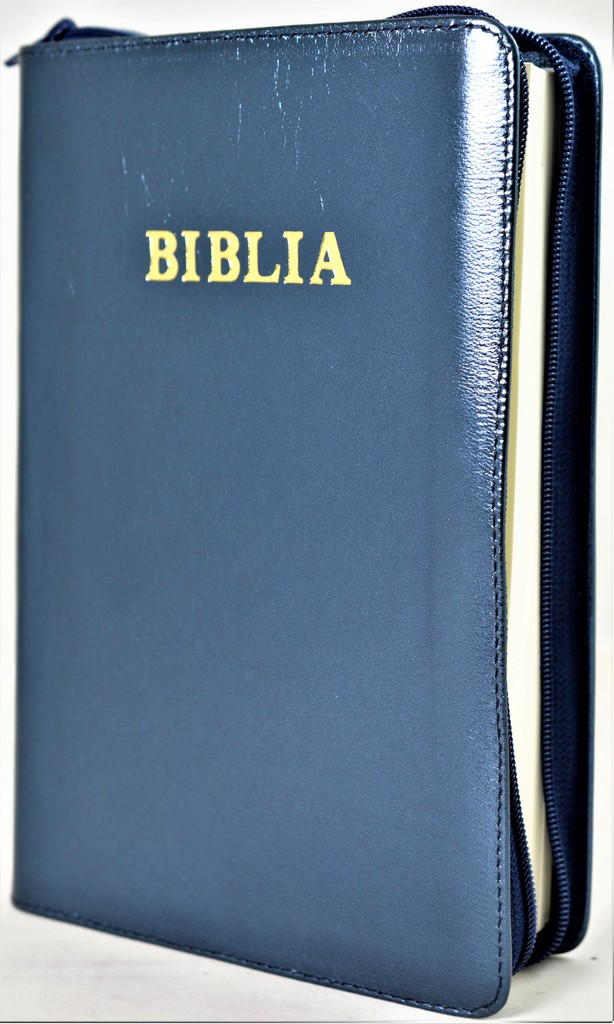 Biblia mare, coperta piele, culoare bleumarin sidefat, fermoar [VS 073 PF]