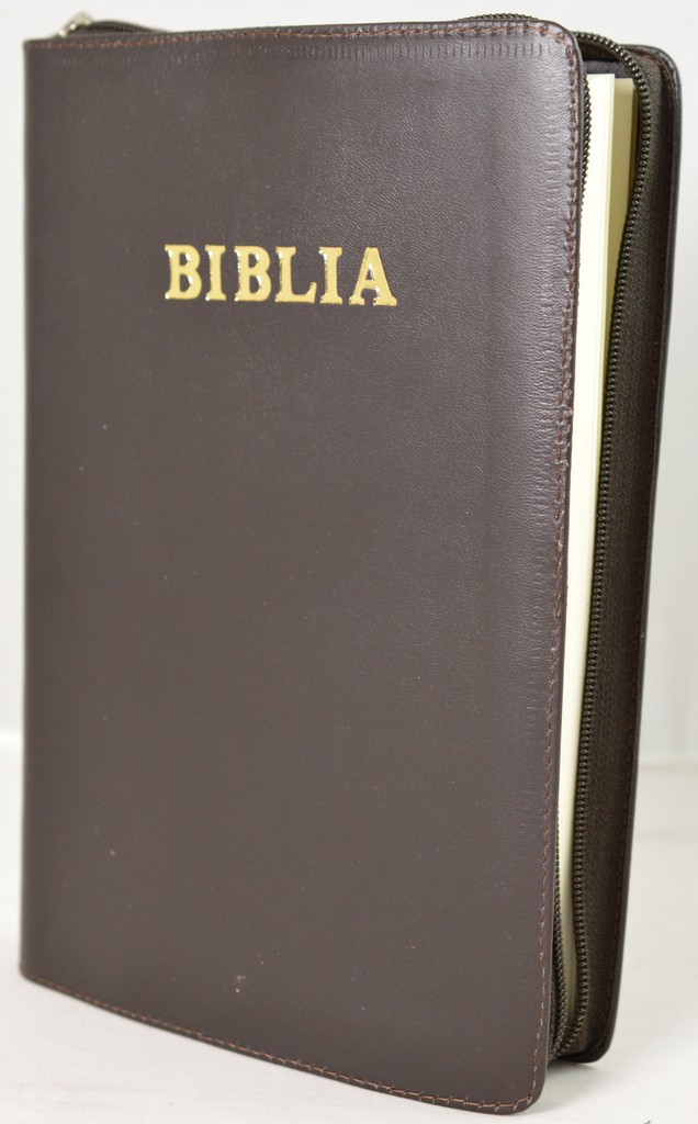 Biblia mare, coperta piele, culoare maro inchis, fermoar [VS 073 PF]