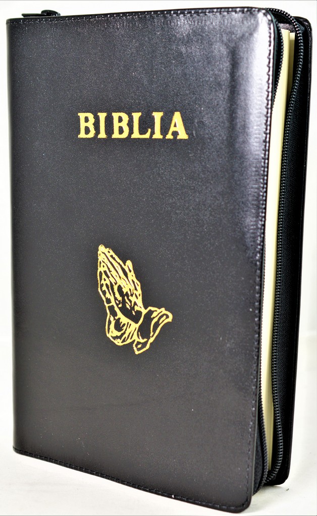 Biblia mare, coperta piele, culoare neagra, fermoar, simbol maini [VS 073 PF]
