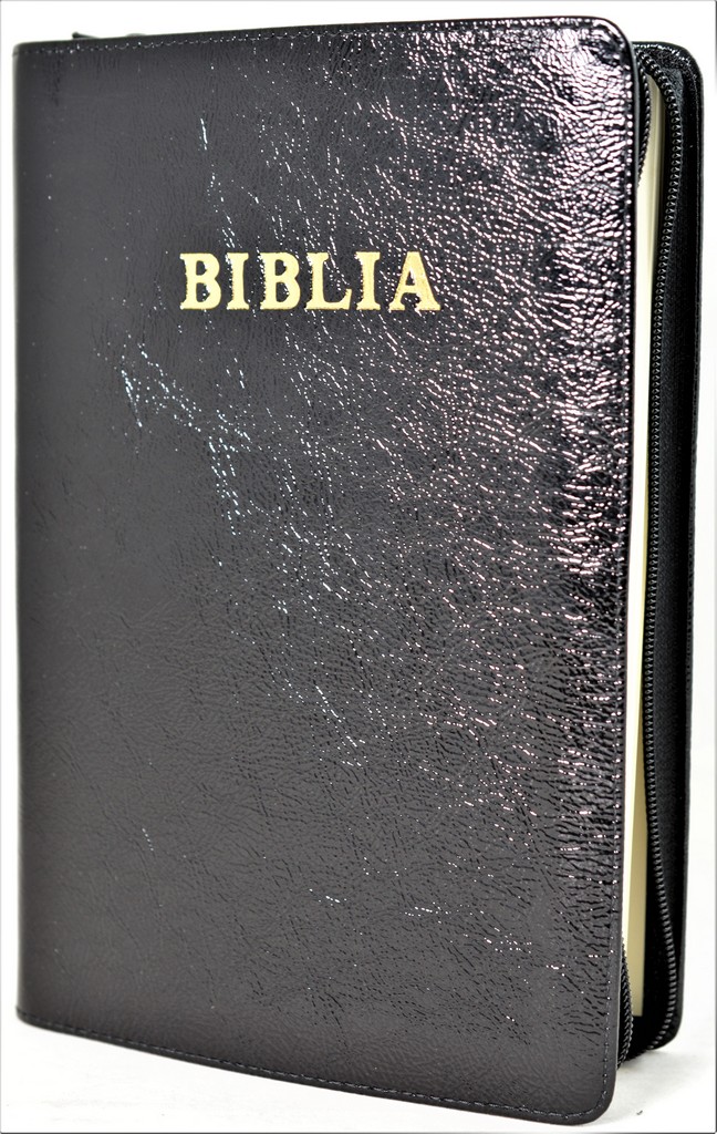 Biblia mare, coperta piele, culoare negru lacuit, fermoar [VS 073 PF]