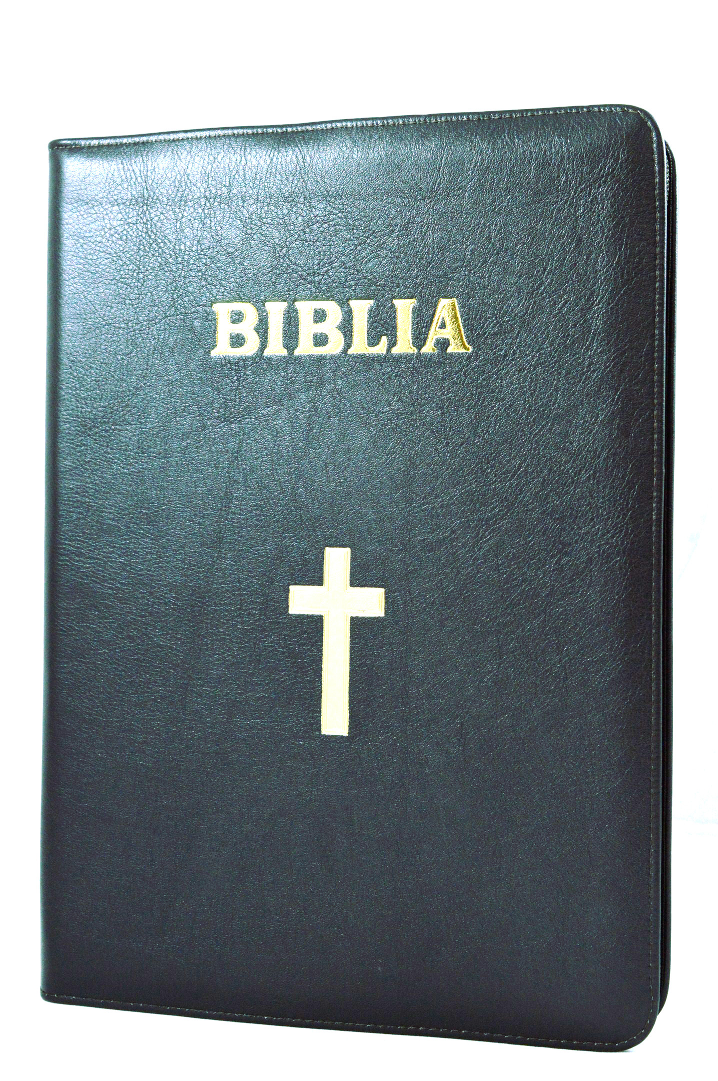 Biblia foarte mare, scris foarte mare,coperta piele, fermoar, culoare neagra, simbol cruce [093 PF]