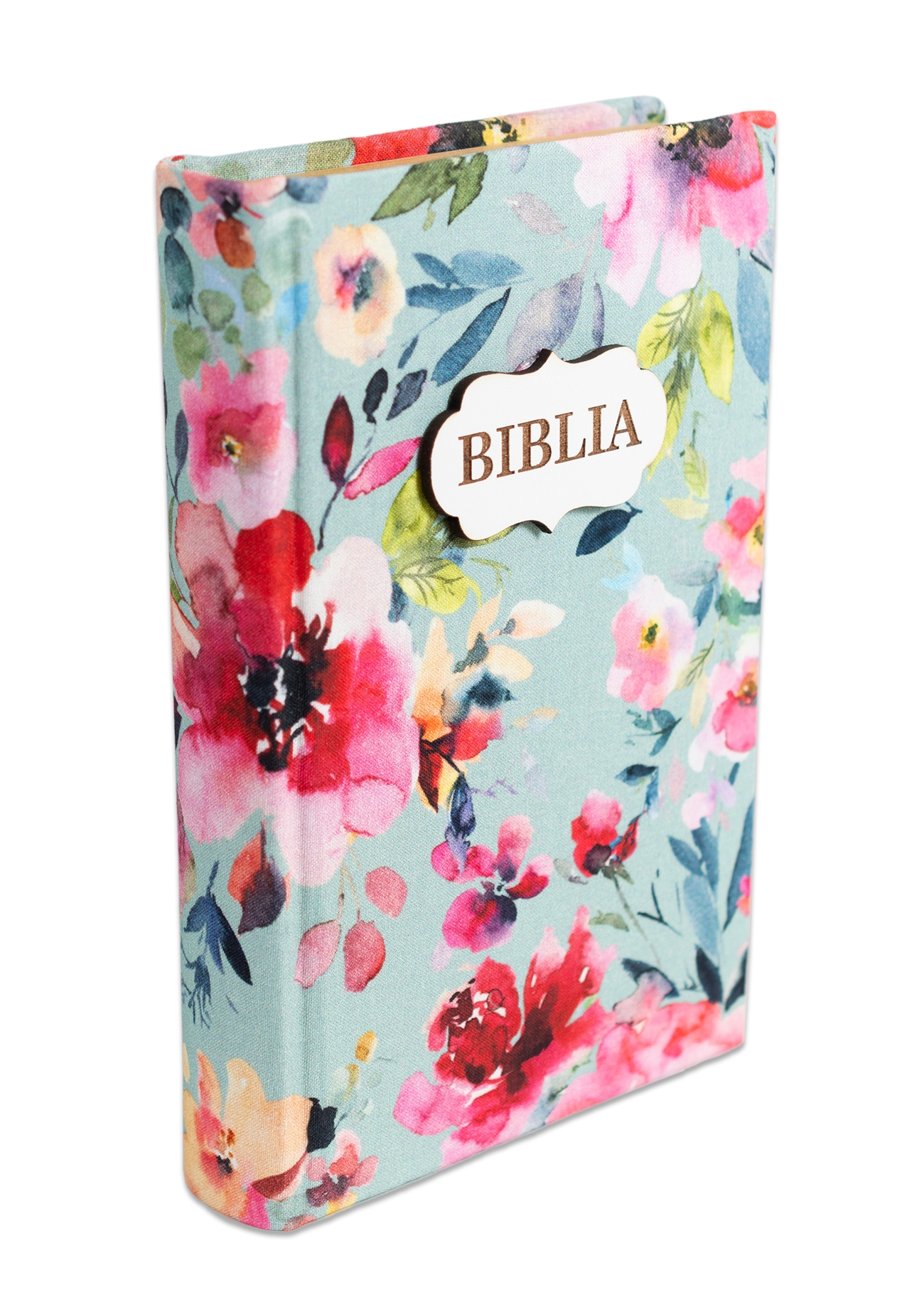 Biblia handmade, model 28, marime medie, coperta tare textila, margini aurii, index, cuv. lui Isus cu rosu [SI 057 HM]