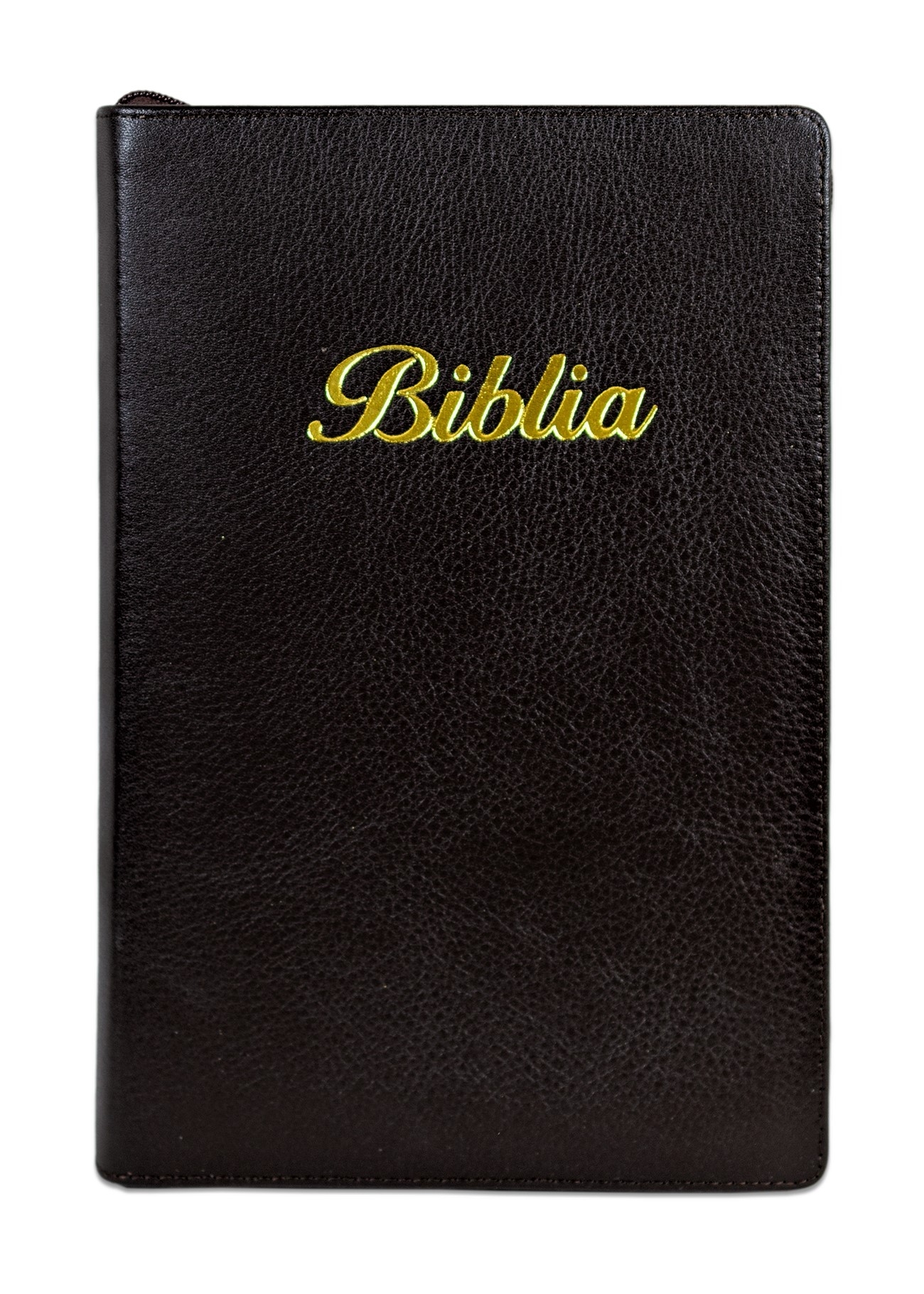 Biblie mare, piele, neagra, fermoar, index, margini argintii, cuv. Isus cu rosu + inel pentru pix [MAR 073 PFI]