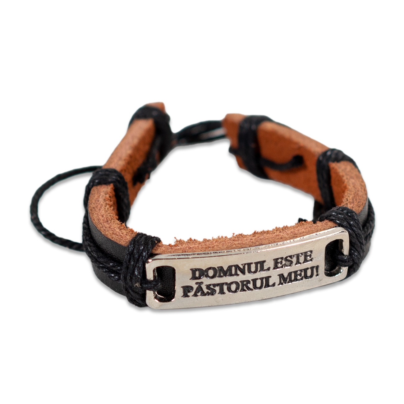 Bratara din piele negra - " Domnul este pastorul meu " Bratara din piele negra - " Domnul este pastorul meu "