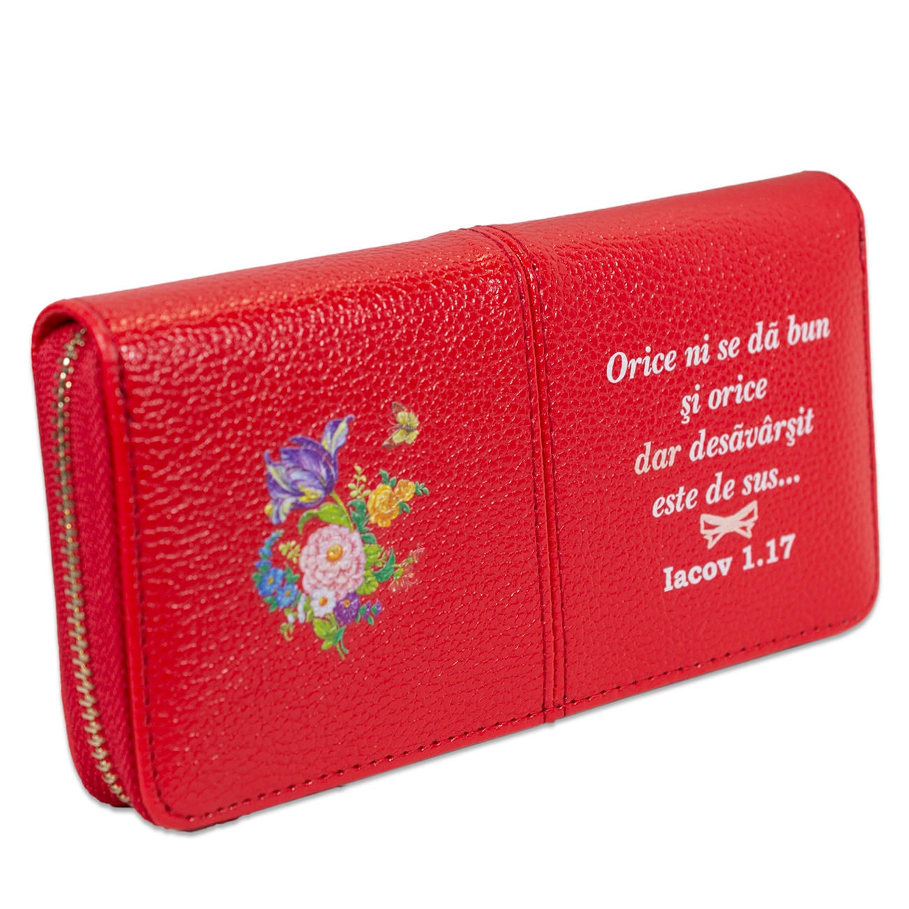 Portofel damă, rosu, cu fermoar - "Orice ni se da bun si orice dar desavarsit este de sus... Iacov 1:17" Portofel damă, rosu, cu fermoar - "Orice ni se da bun si orice dar desavarsit este de sus... Iacov 1:17"