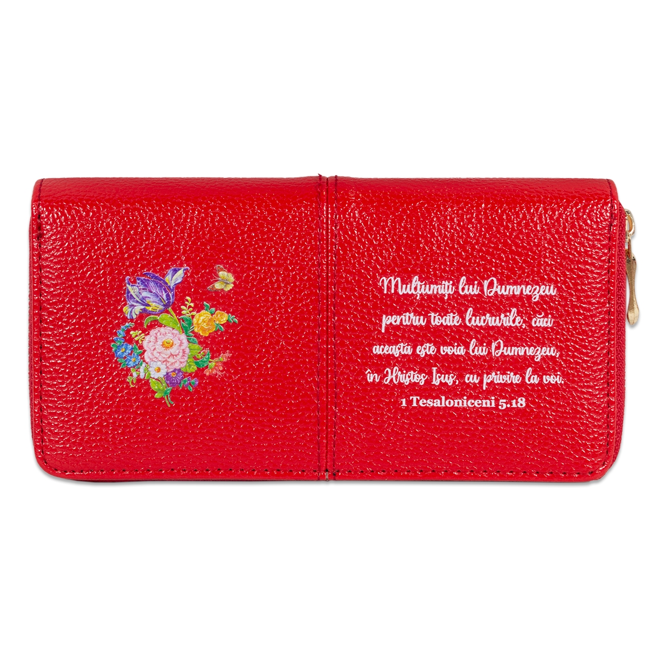 Portofel damă, rosu, cu fermoar - "Multumiti lui Dumnezeu pentru toate lucrurile, caci aceasta este voia lui Dumnezeu, in Hristos Isus, cu privire la voi.'' 1 Tesaloniceni 5:18 Portofel damă, rosu, cu fermoar - "Multumiti lui Dumnezeu pentru toate lucrurile, caci aceasta este voia lui Dumnezeu, in Hristos Isus, cu privire la voi.'' 1 Tesaloniceni 5:18