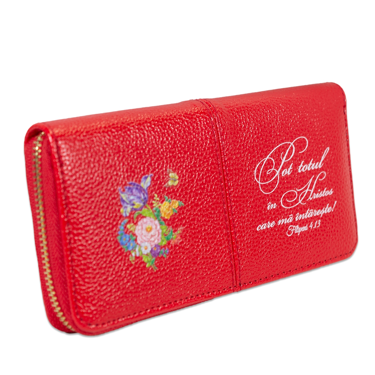Portofel damă, rosu, cu fermoar - "Pot totul in Hristos care ma intareste Filipeni 4:13" Portofel damă, rosu, cu fermoar - "Pot totul in Hristos care ma intareste Filipeni 4:13"