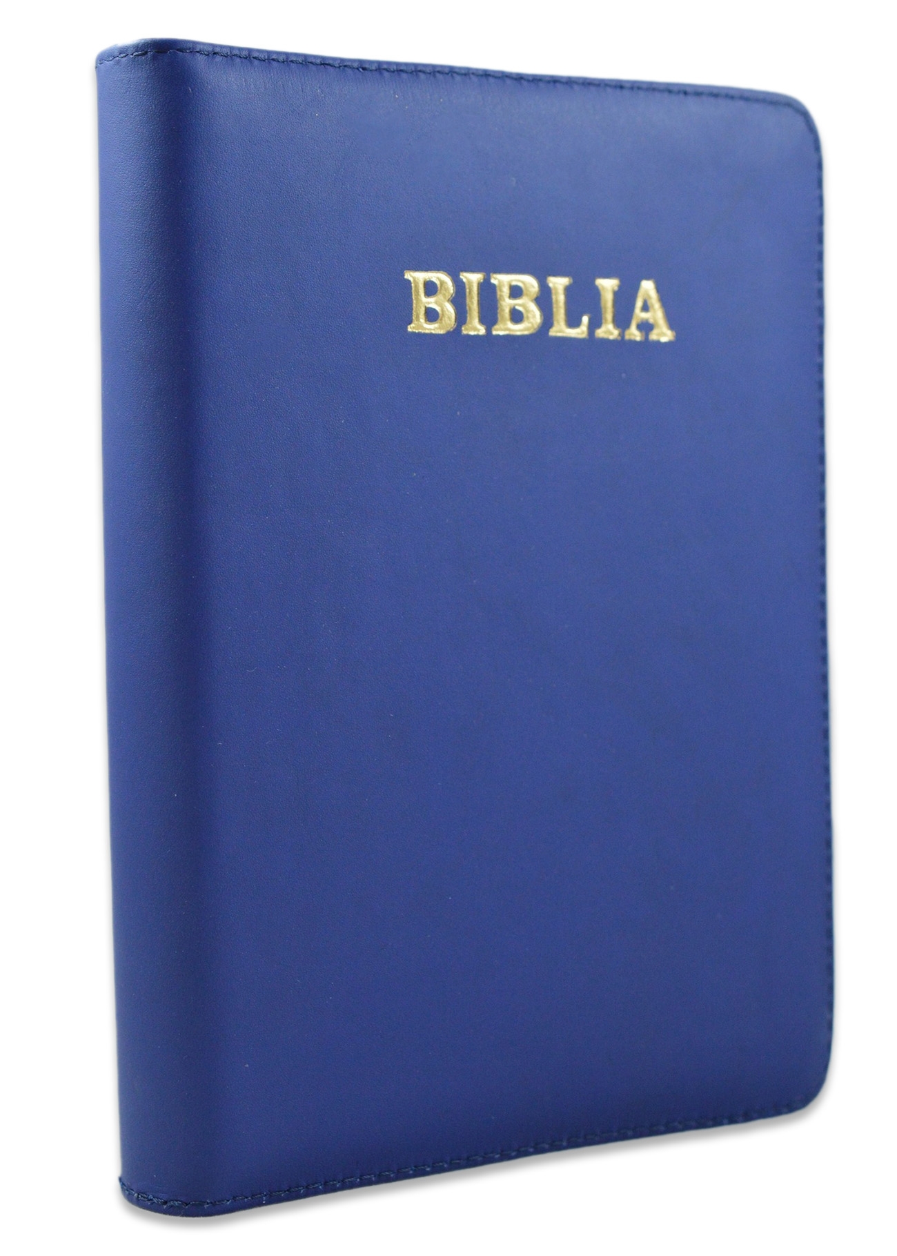 Biblia format mic, din piele, culoare indigo, index, fermoar, margini argintii, cuv. lui Isus in rosu [047 PFI]