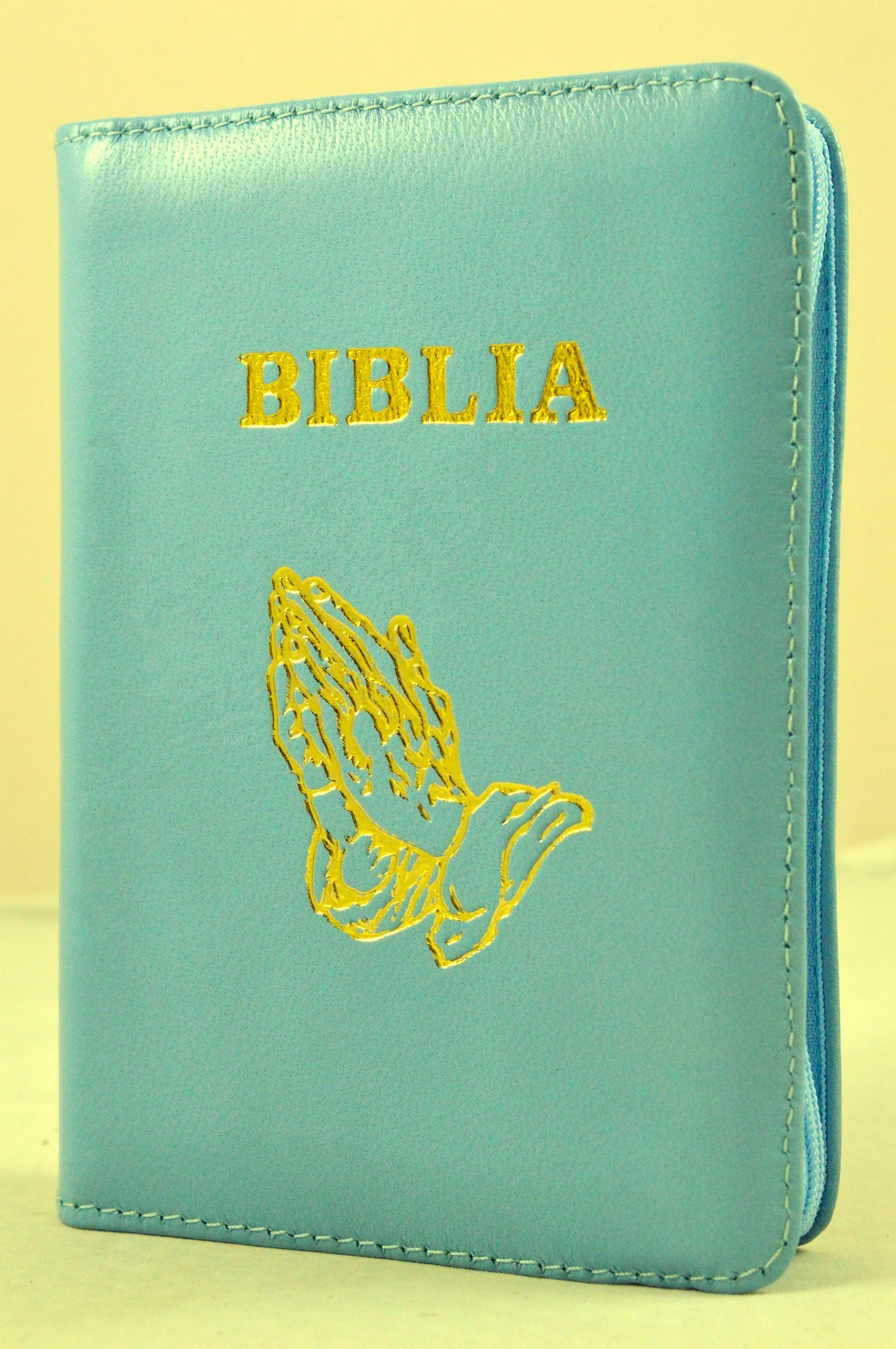 Biblia mica, coperta piele, verde turcoaz, index, fermoar, margini aurii, simbolul maini, cuv. lui Isus in rosu [047 PFI]