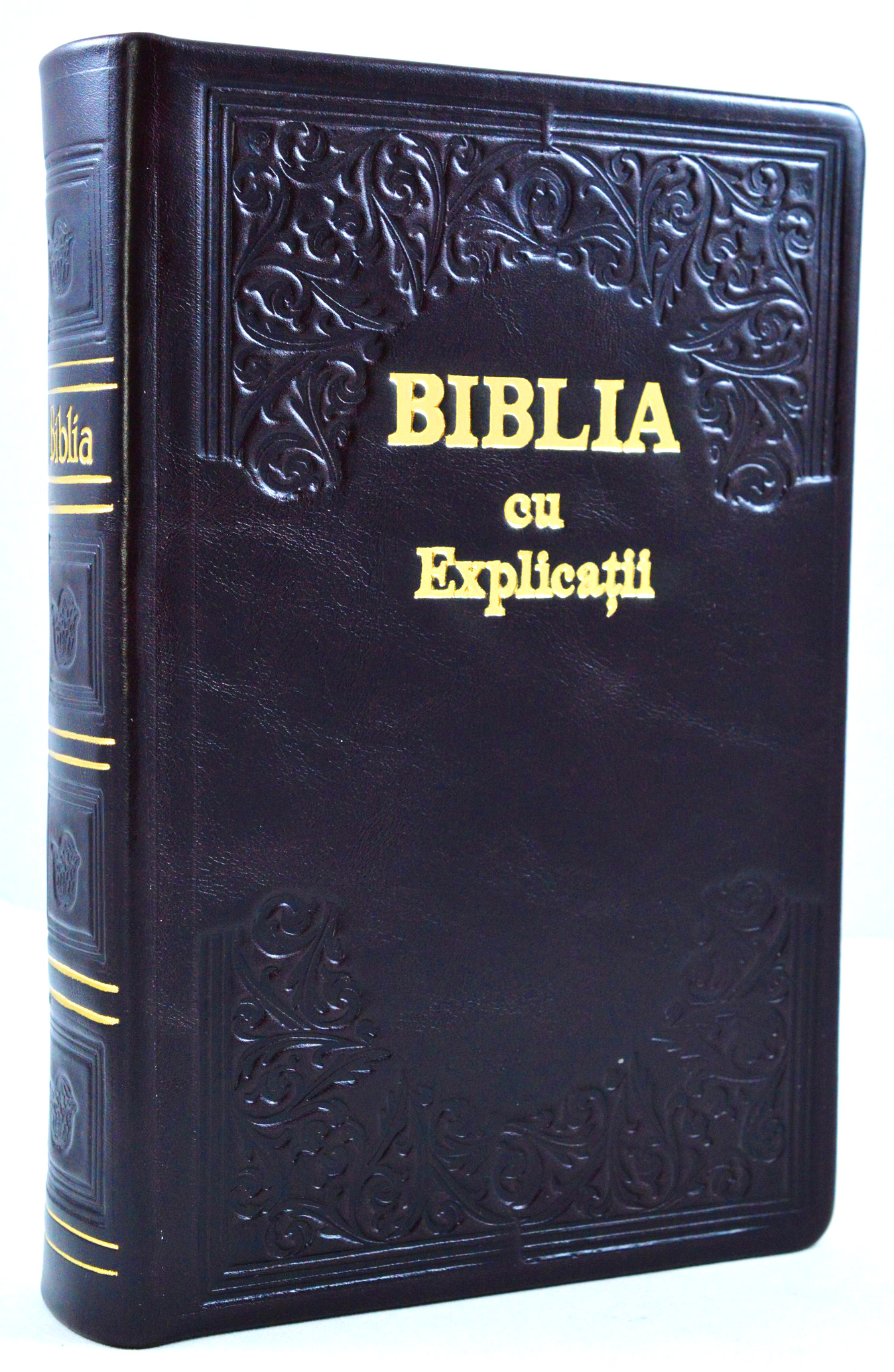 Biblia Handmade, mare, cu concordanta si explicatii, piele, neagra, aurita, cuv. lui Isus cu rosu [CO 77 HM]