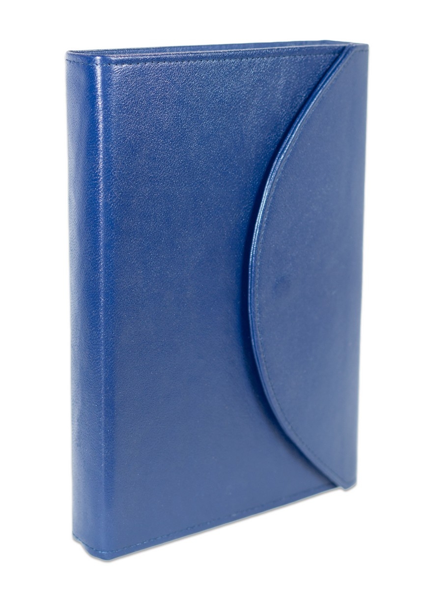 Biblie mare, piele, indigo, clapeta cu capsa, index, margini argintii, cuv. Isus cu rosu + inel pentru pix [MAR 073 PCI]