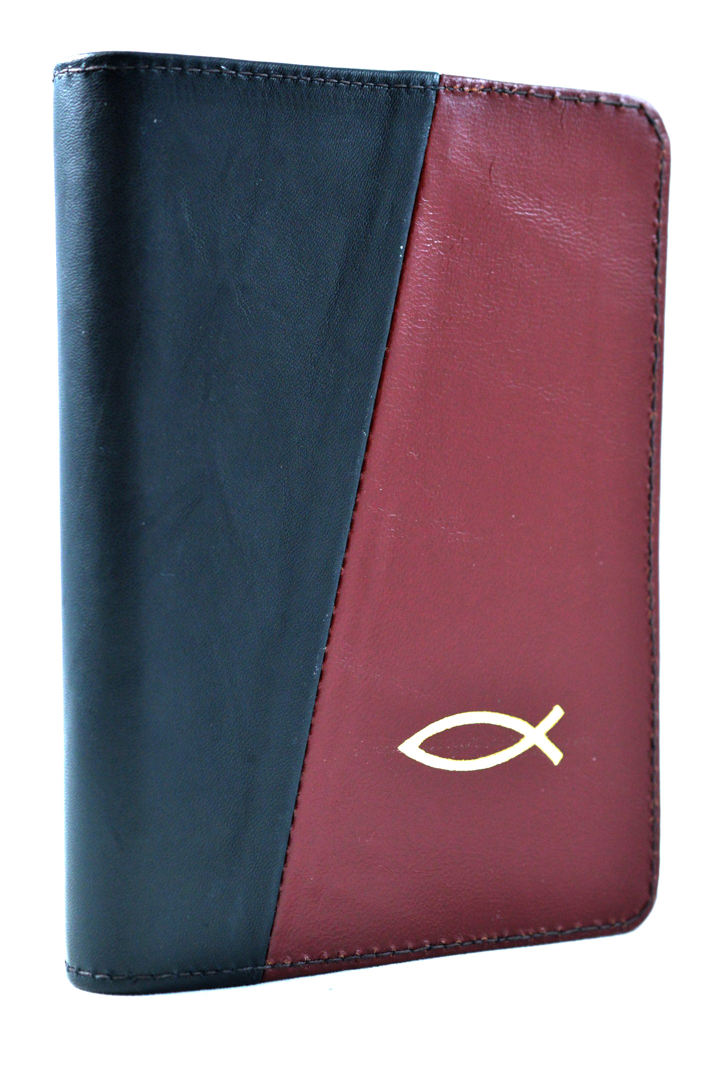 Biblie marime mica, din piele, culoare negru / visiniu, fermoar, simbol peste [043 PF]