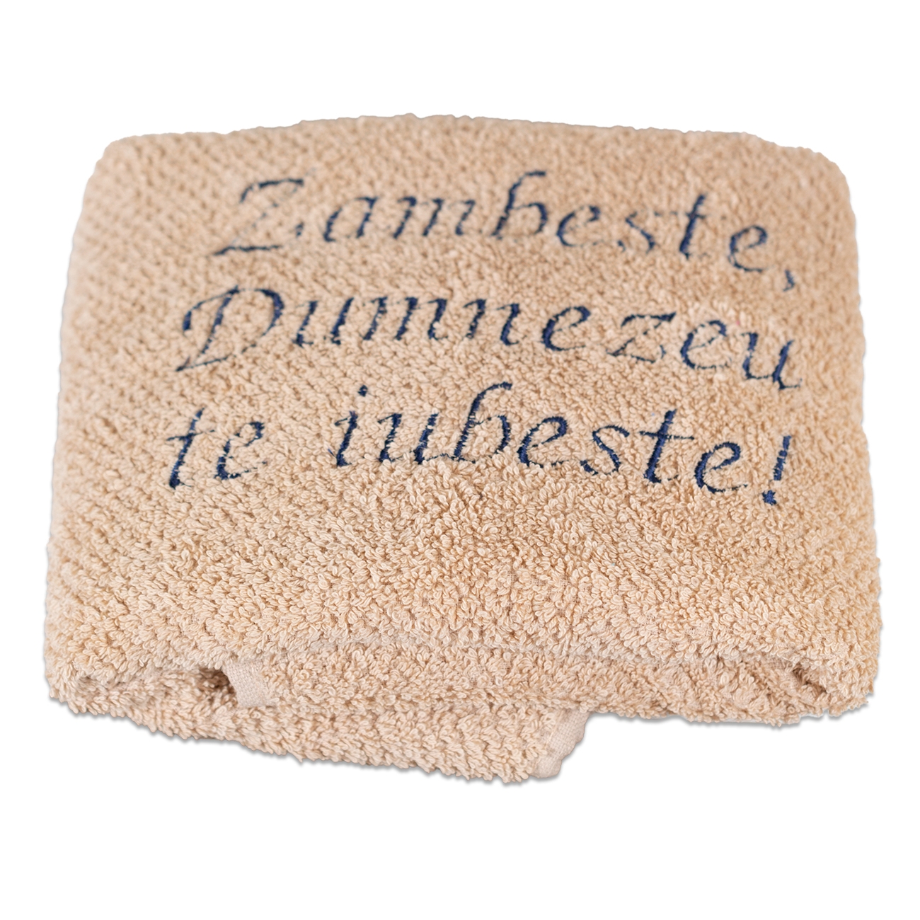 Prosop brodat - Zambeste, Dumnezeu te iubeste ! (crem) Prosop brodat - Zambeste, Dumnezeu te iubeste ! (crem)