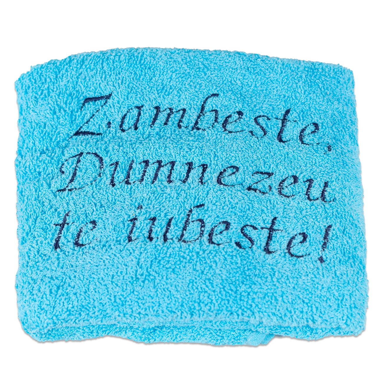 Prosop brodat - Zambeste, Dumnezeu te iubeste ! (turcoaz) Prosop brodat - Zambeste, Dumnezeu te iubeste ! (turcoaz)